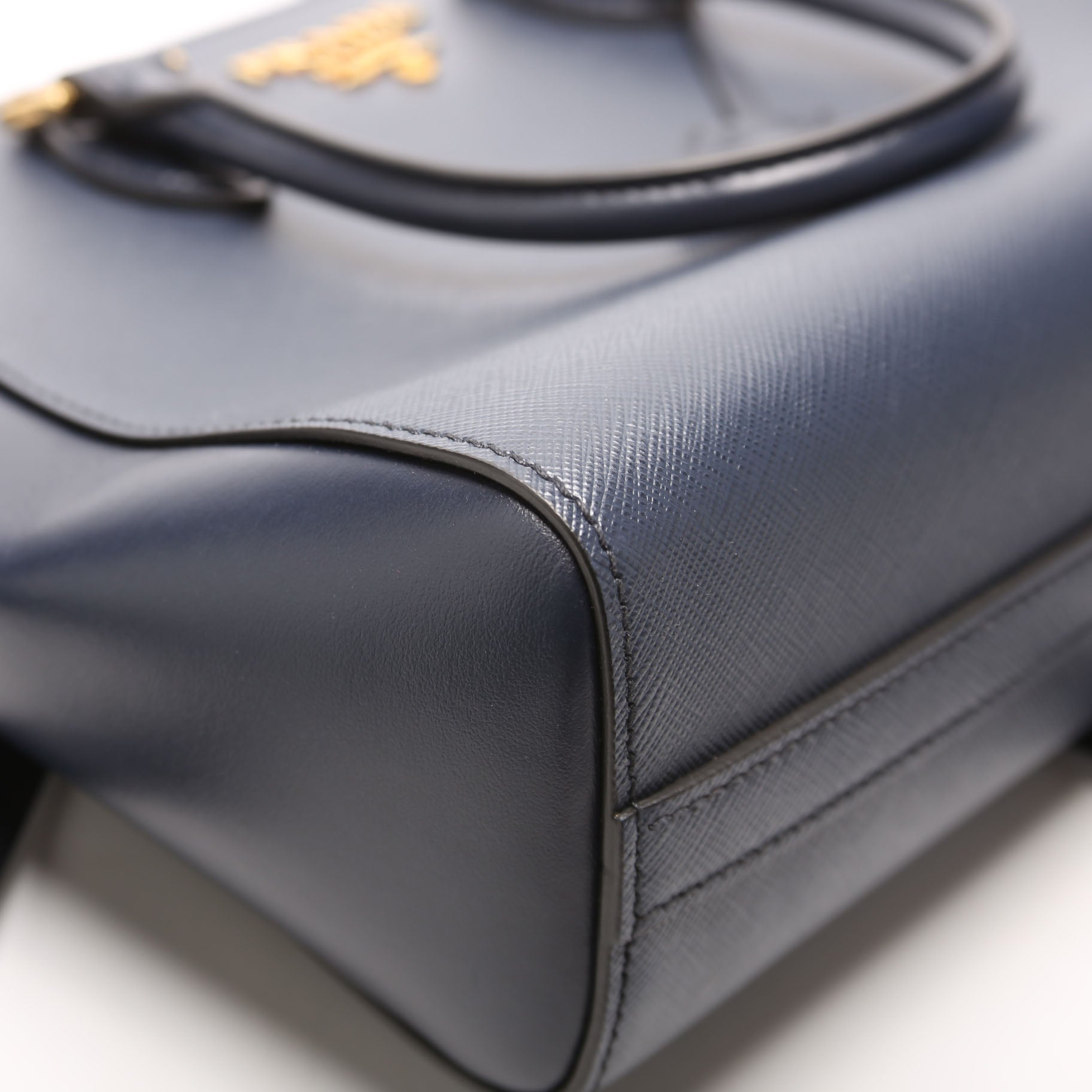 1BA113 Saffiano/Calfskin Top Handle Bag Navy