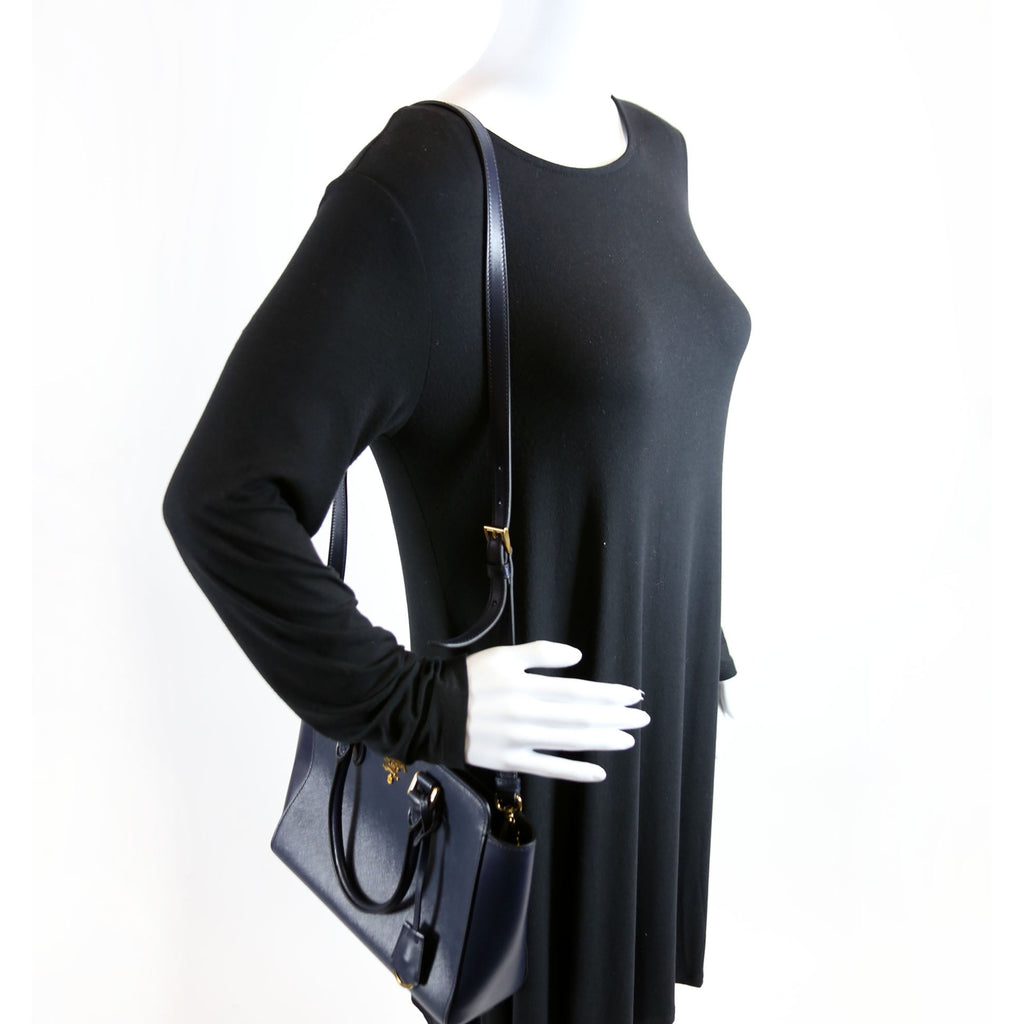 1BA113 Saffiano/Calfskin Top Handle Bag Navy