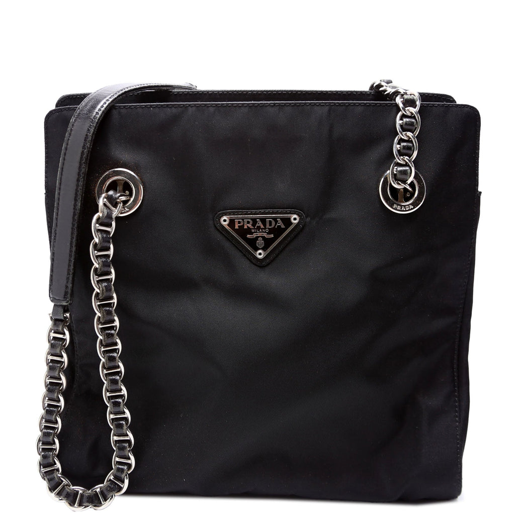 Nylon Catena Chain Shoulder Bag Black
