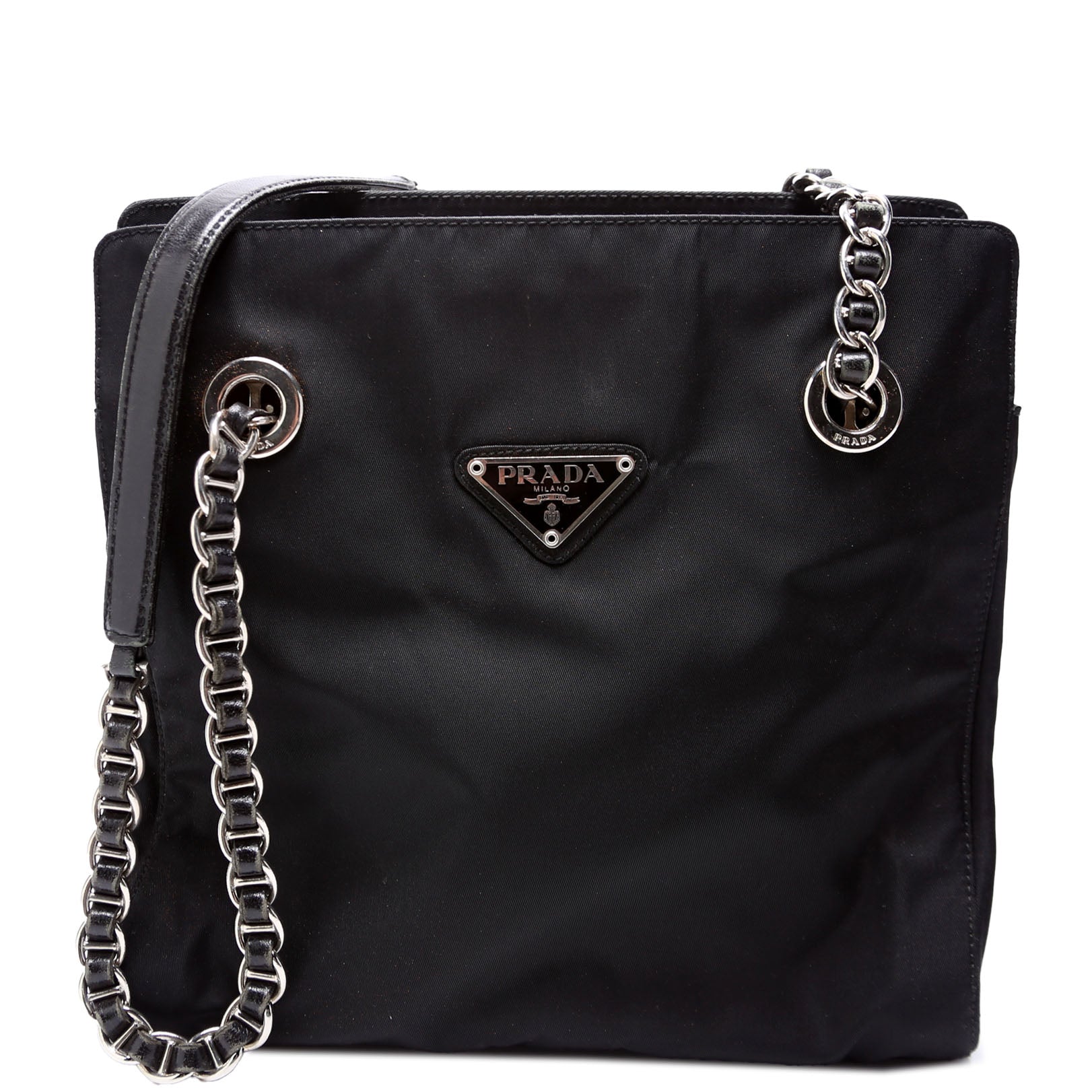 Nylon Catena Chain Shoulder Bag Black