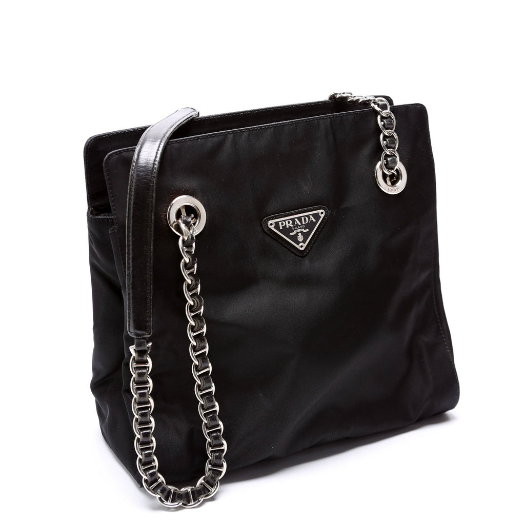 Nylon Catena Chain Shoulder Bag Black