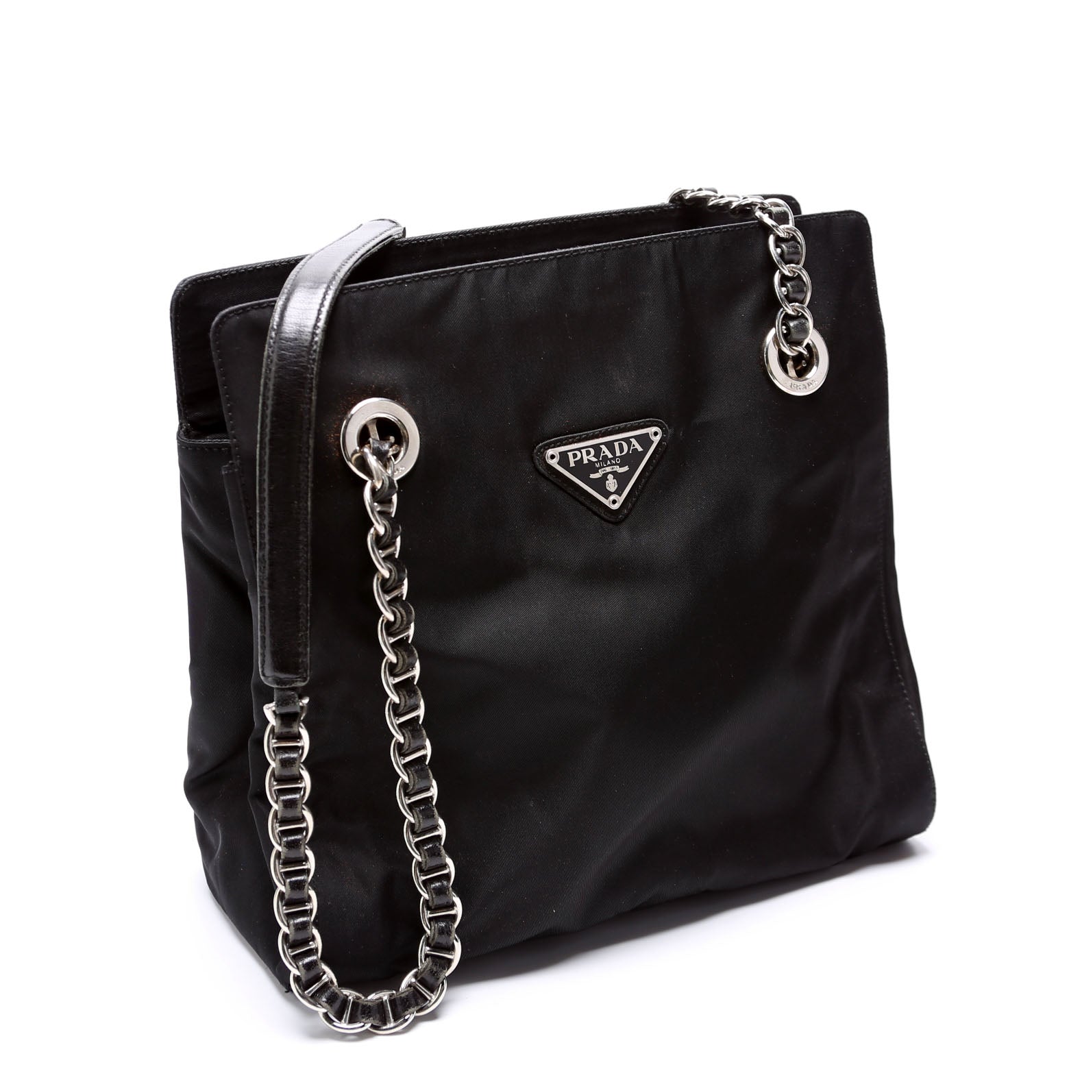 Nylon Catena Chain Shoulder Bag Black