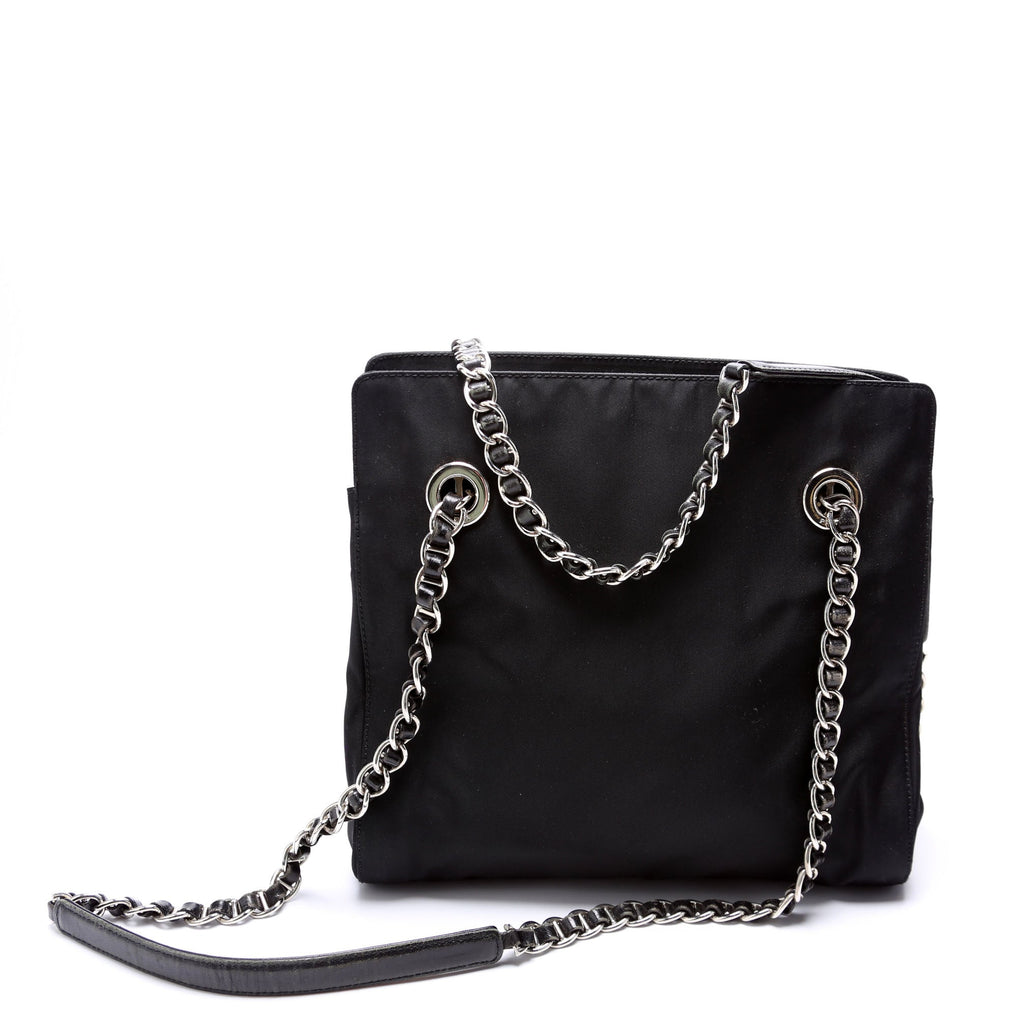 Nylon Catena Chain Shoulder Bag Black