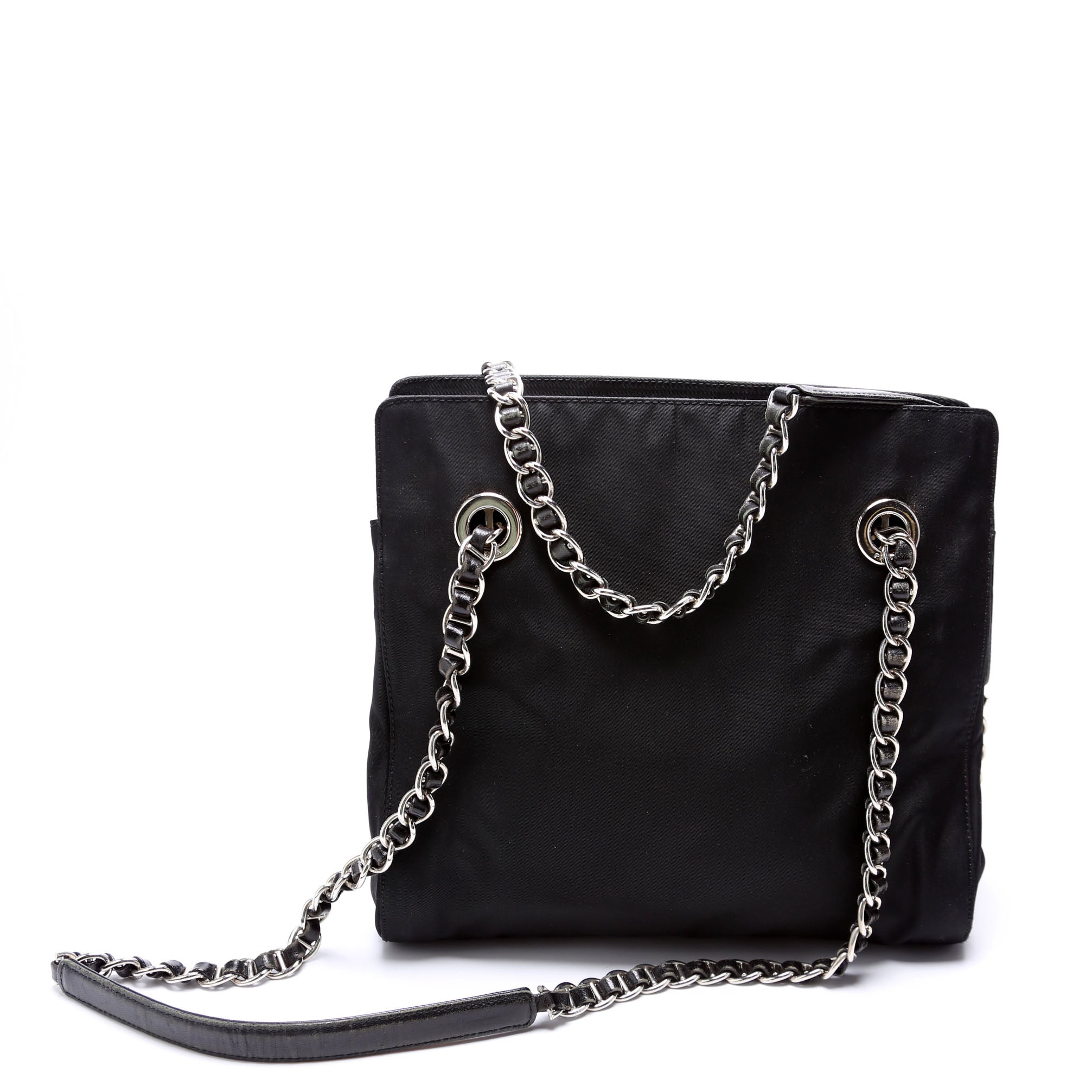 Nylon Catena Chain Shoulder Bag Black