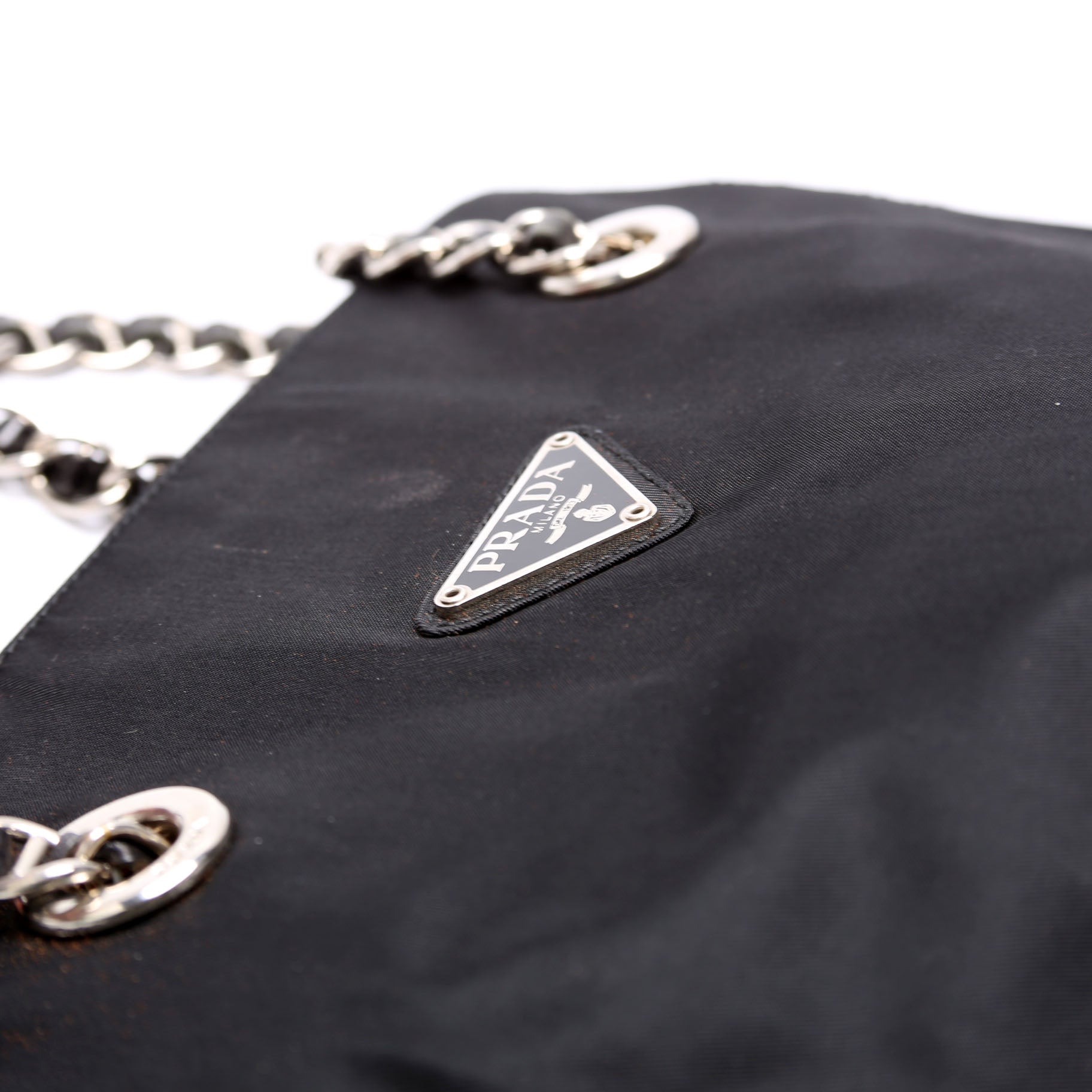 Nylon Catena Chain Shoulder Bag Black