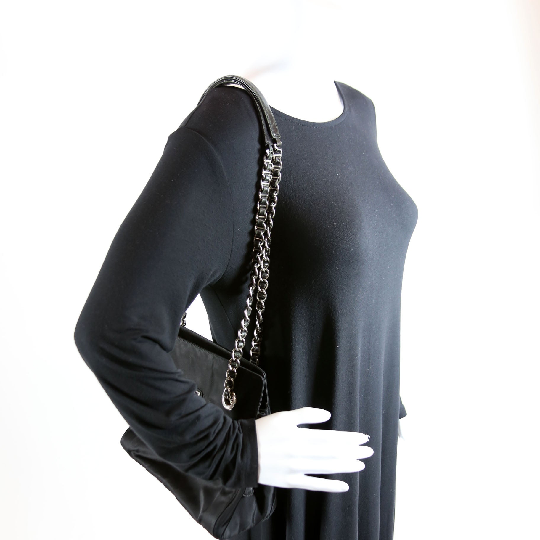 Nylon Catena Chain Shoulder Bag Black