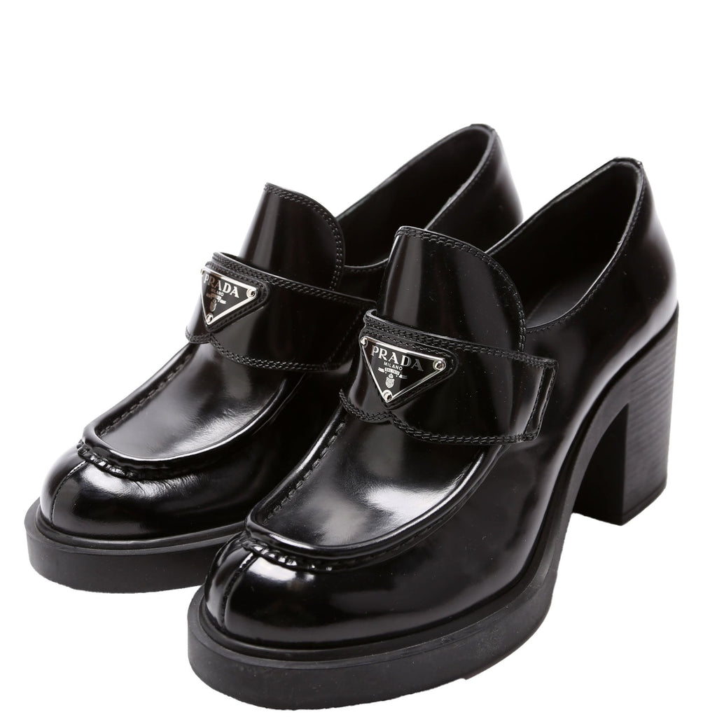 Triangle Logo Heel Loafers Brushed Leather Size 39.5