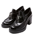 Triangle Logo Heel Loafers Brushed Leather Size 39.5