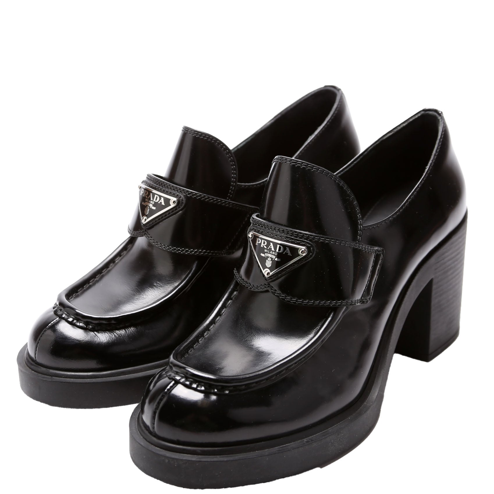 Triangle Logo Heel Loafers Brushed Leather Size 39.5