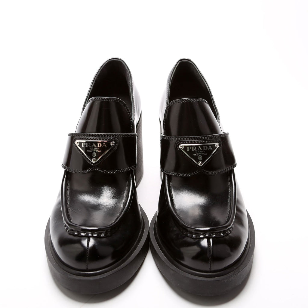 Triangle Logo Heel Loafers Brushed Leather Size 39.5