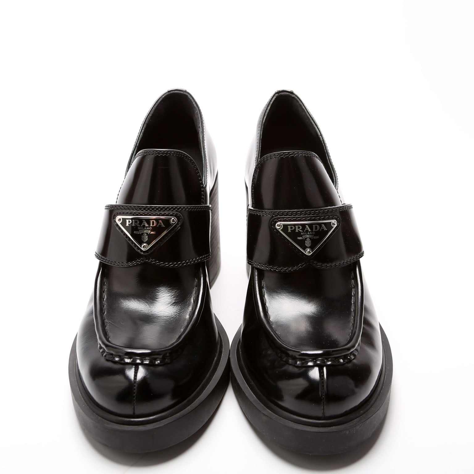 Triangle Logo Heel Loafers Brushed Leather Size 39.5