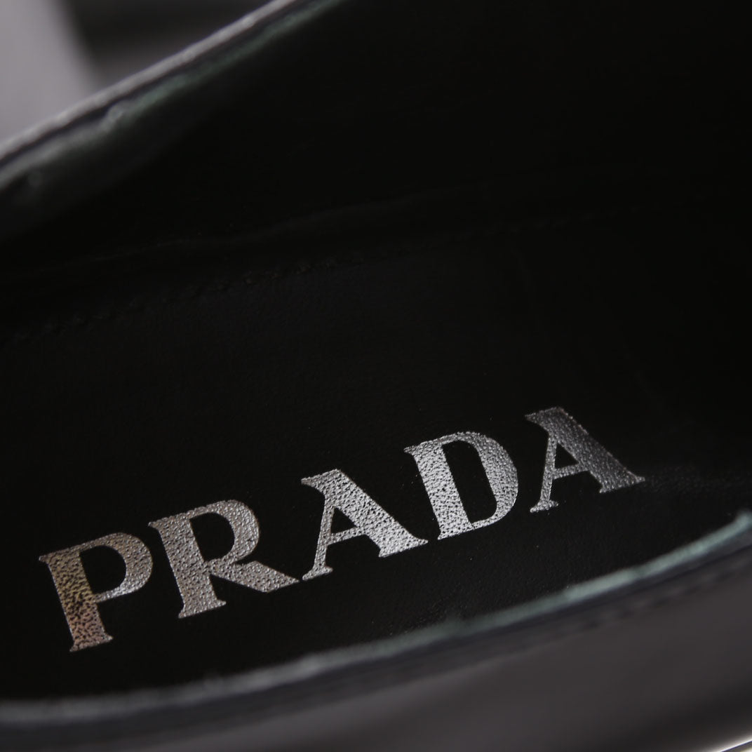 Triangle Logo Heel Loafers Brushed Leather Size 39.5