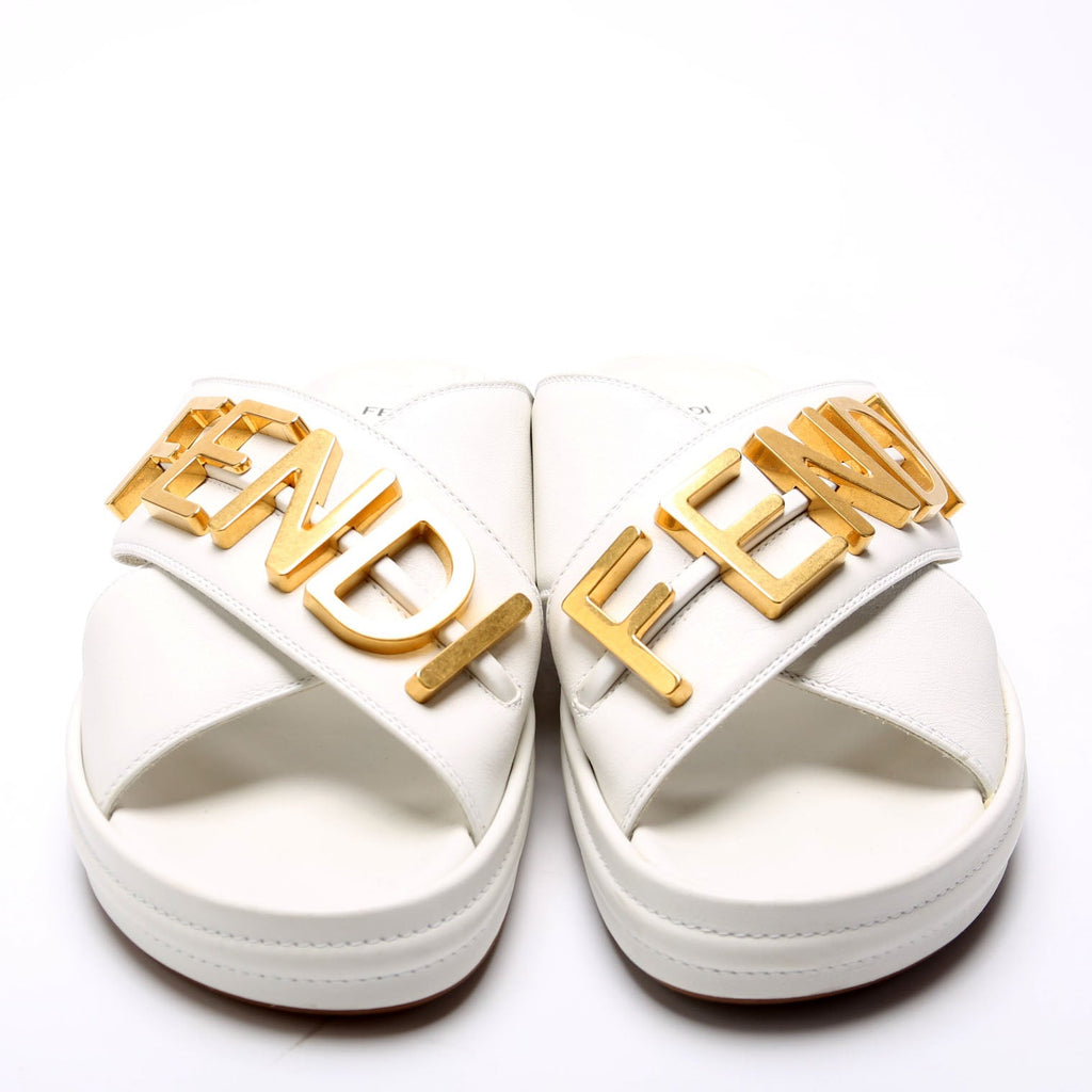 Fendigraphy Leather Sandal Size 41 White
