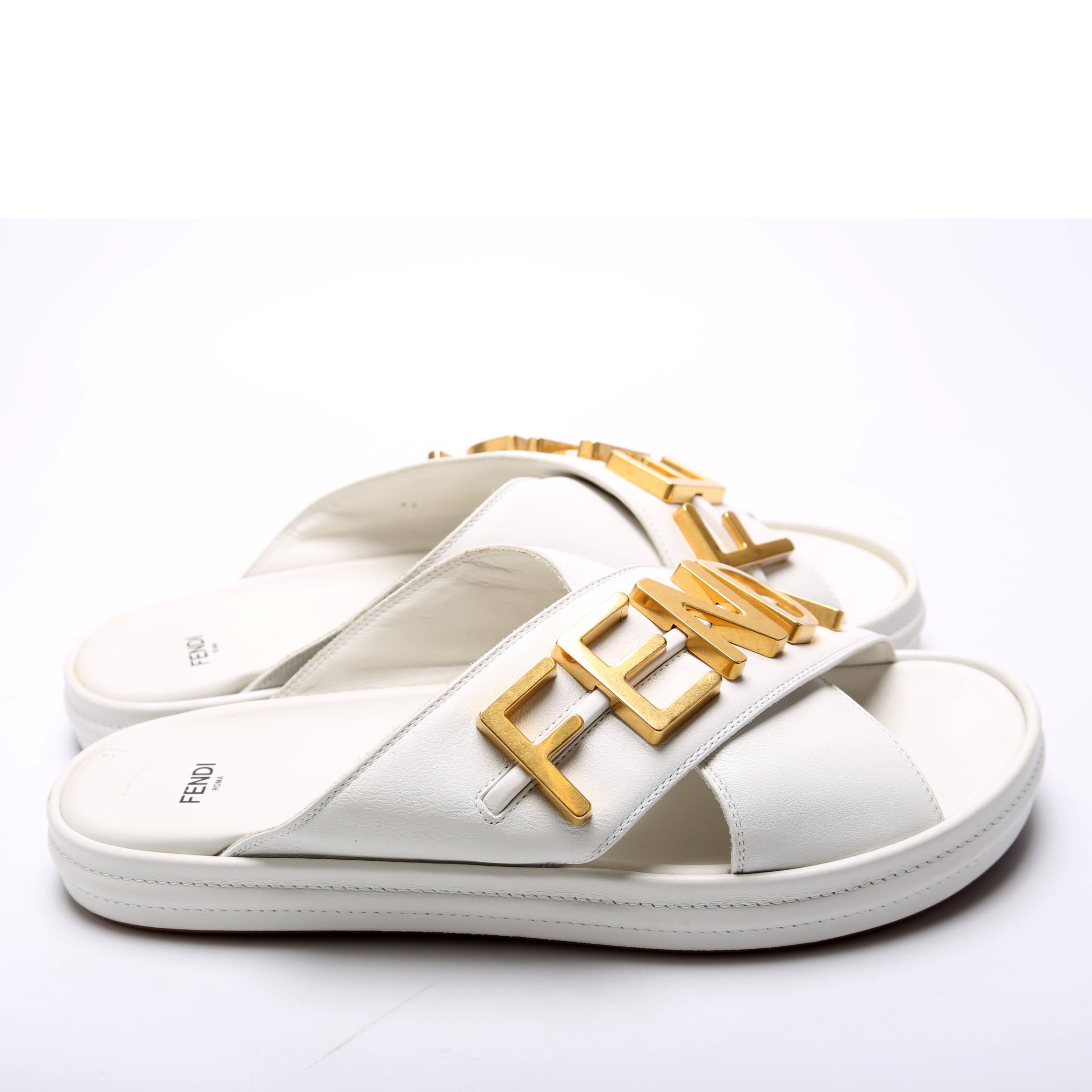 Fendigraphy Leather Sandal Size 41 White