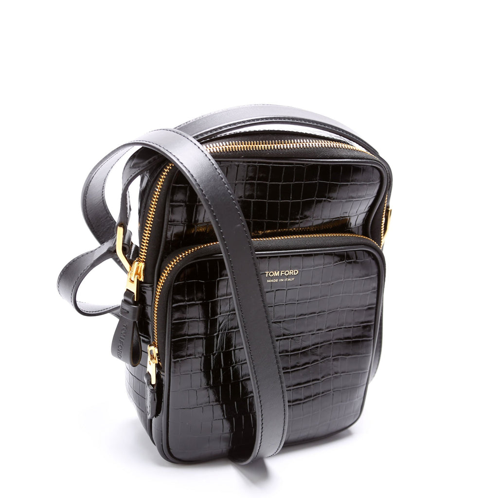 Buckley Small Croc Embossed Crossbody Black