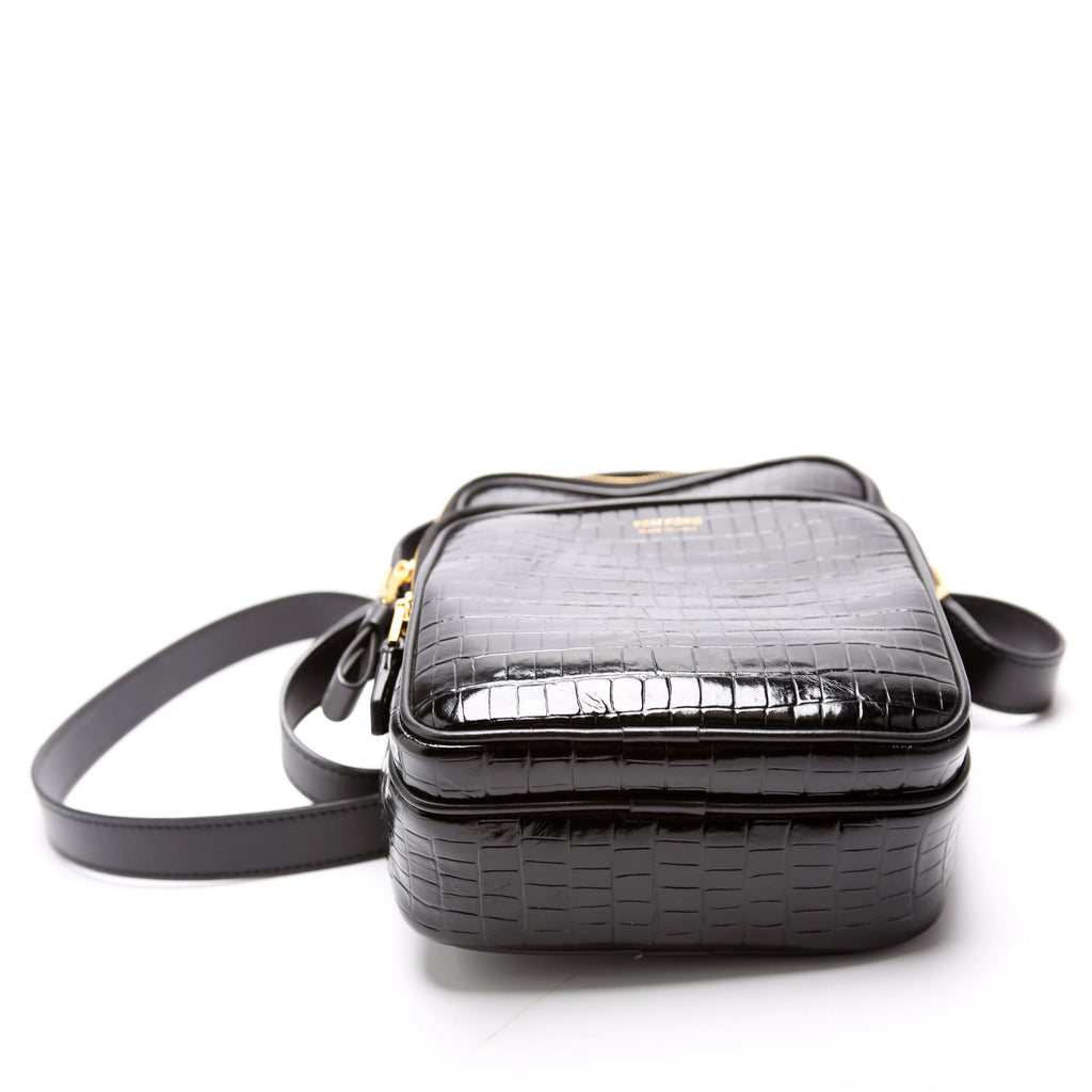 Buckley Small Croc Embossed Crossbody Black