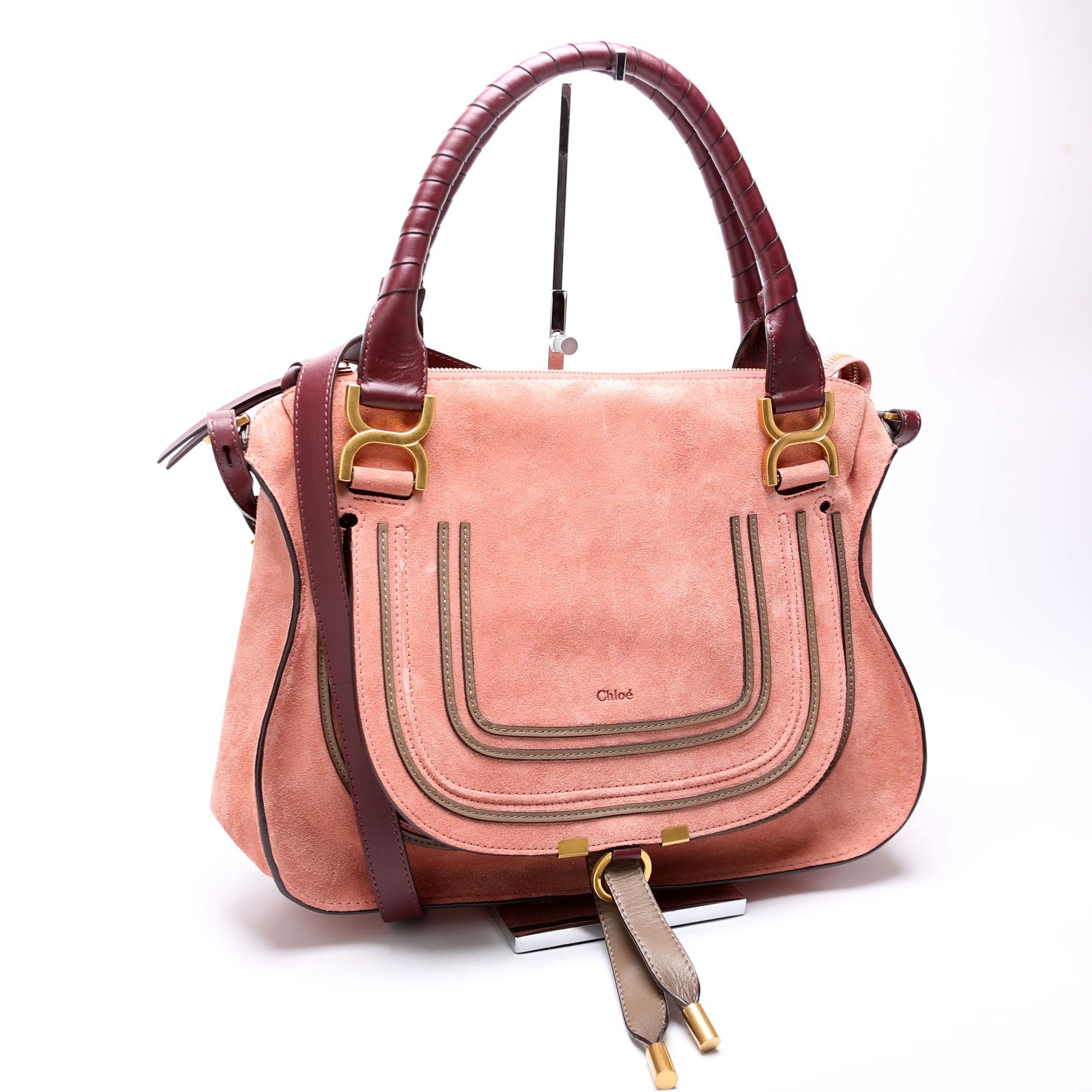 Marcie Medium Double Carry Suede Pink