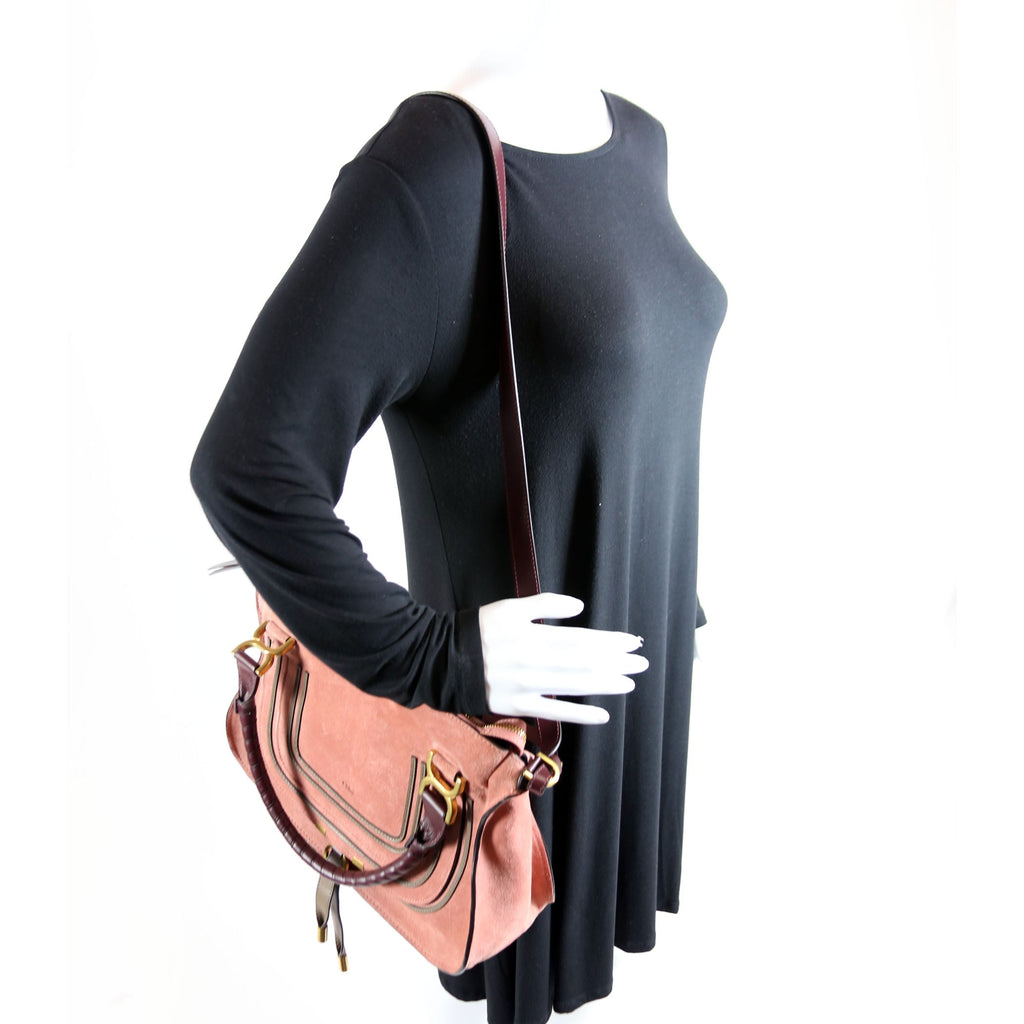 Marcie Medium Double Carry Suede Pink