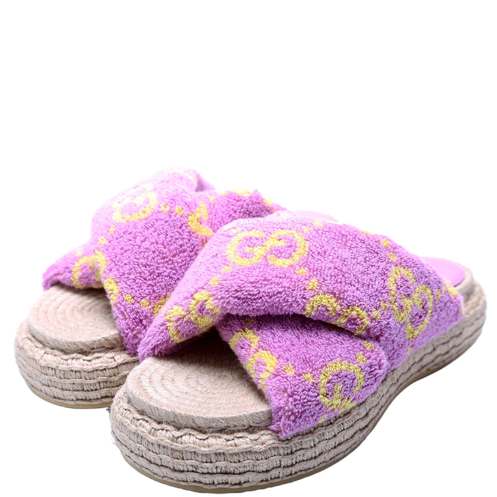 GG Jacquard Terry Cloth Espadrille Sandals Size 38 Purple