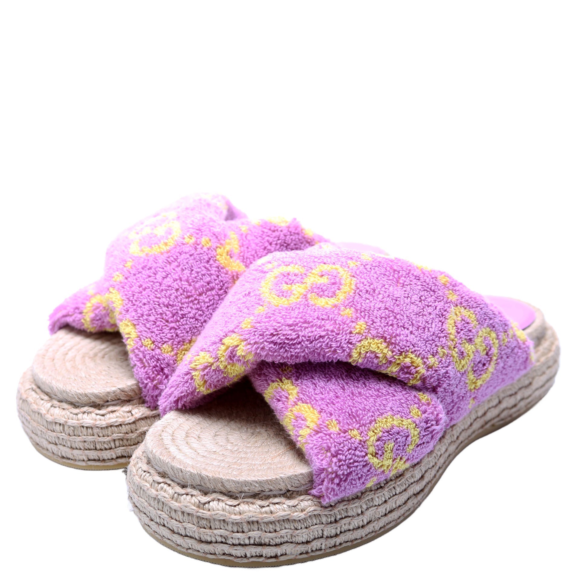GG Jacquard Terry Cloth Espadrille Sandals Size 38 Purple
