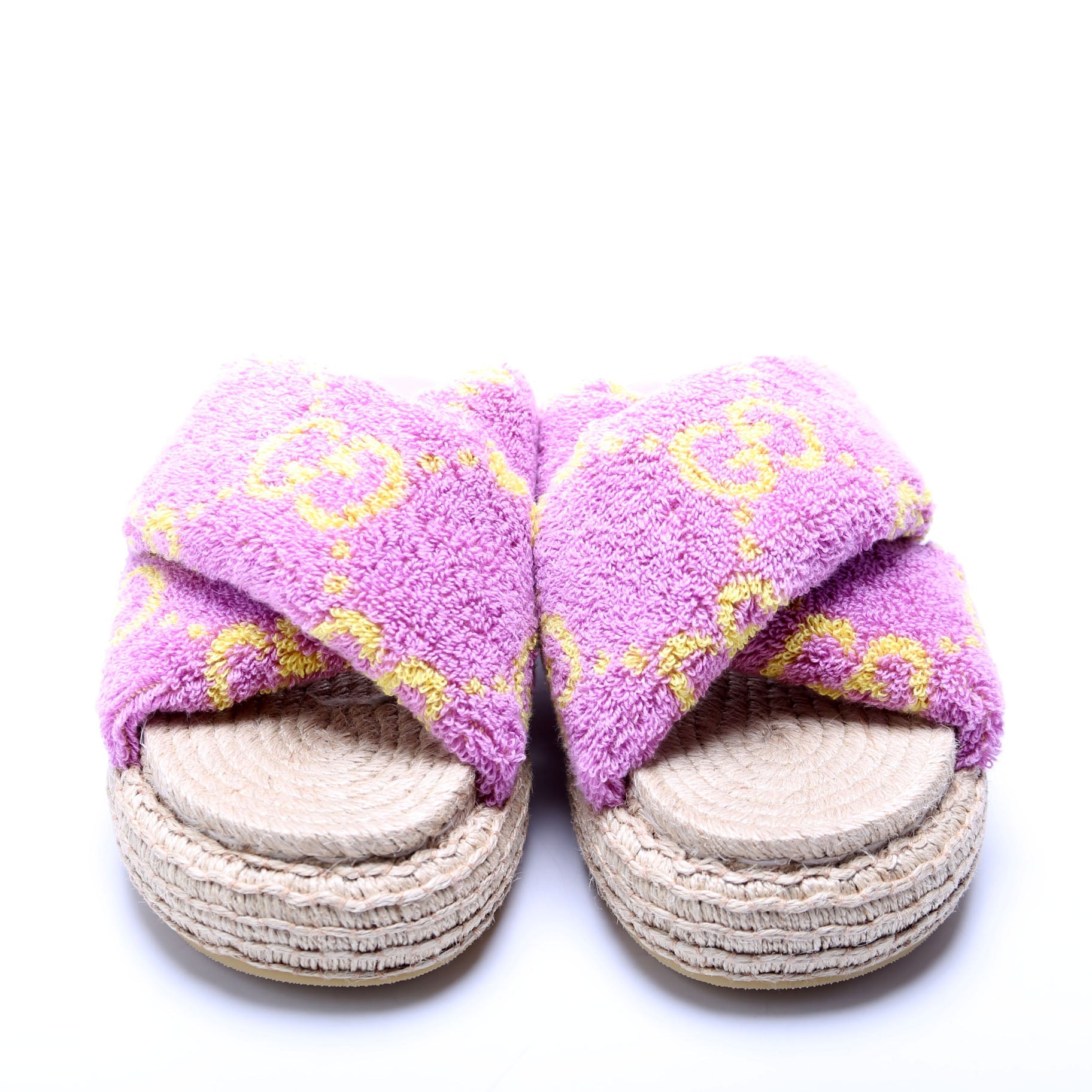 GG Jacquard Terry Cloth Espadrille Sandals Size 38 Purple