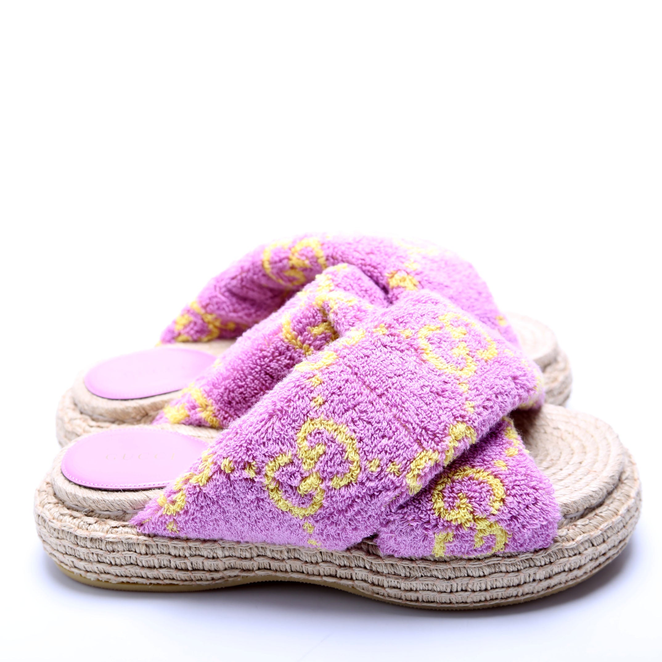 GG Jacquard Terry Cloth Espadrille Sandals Size 38 Purple