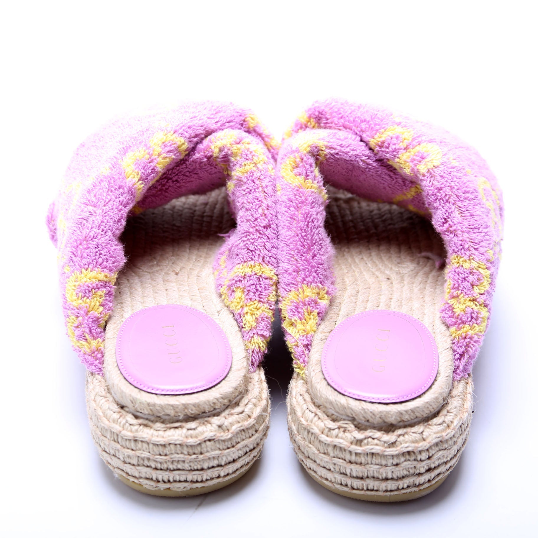 GG Jacquard Terry Cloth Espadrille Sandals Size 38 Purple
