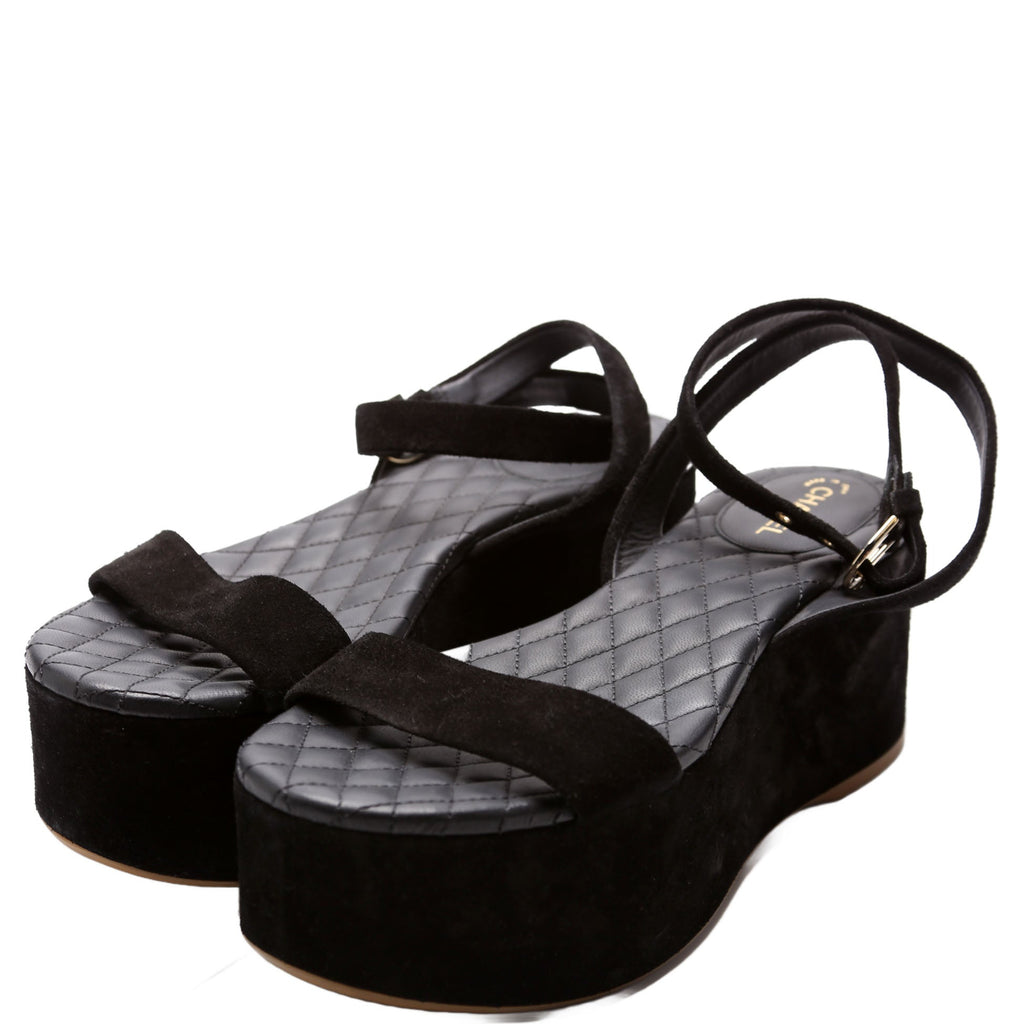 Suede Platform Wedge Sandals Size 39 Black