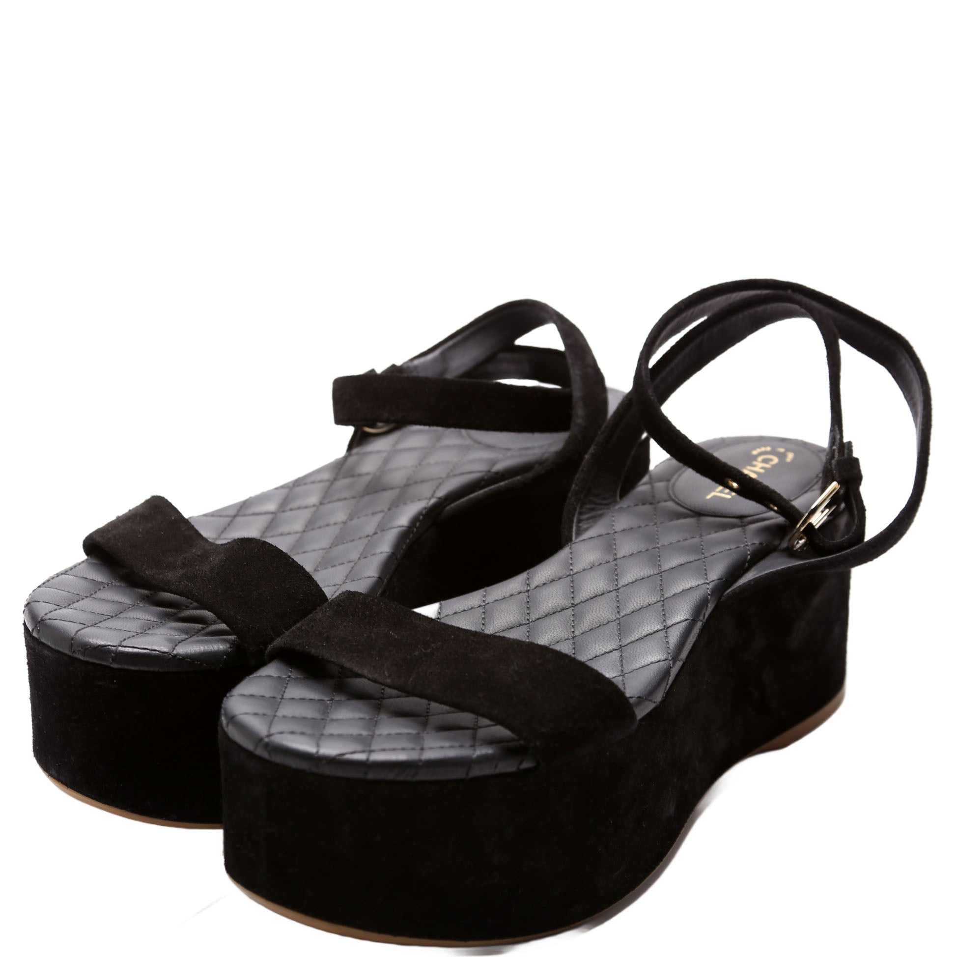 Suede Platform Wedge Sandals Size 39 Black