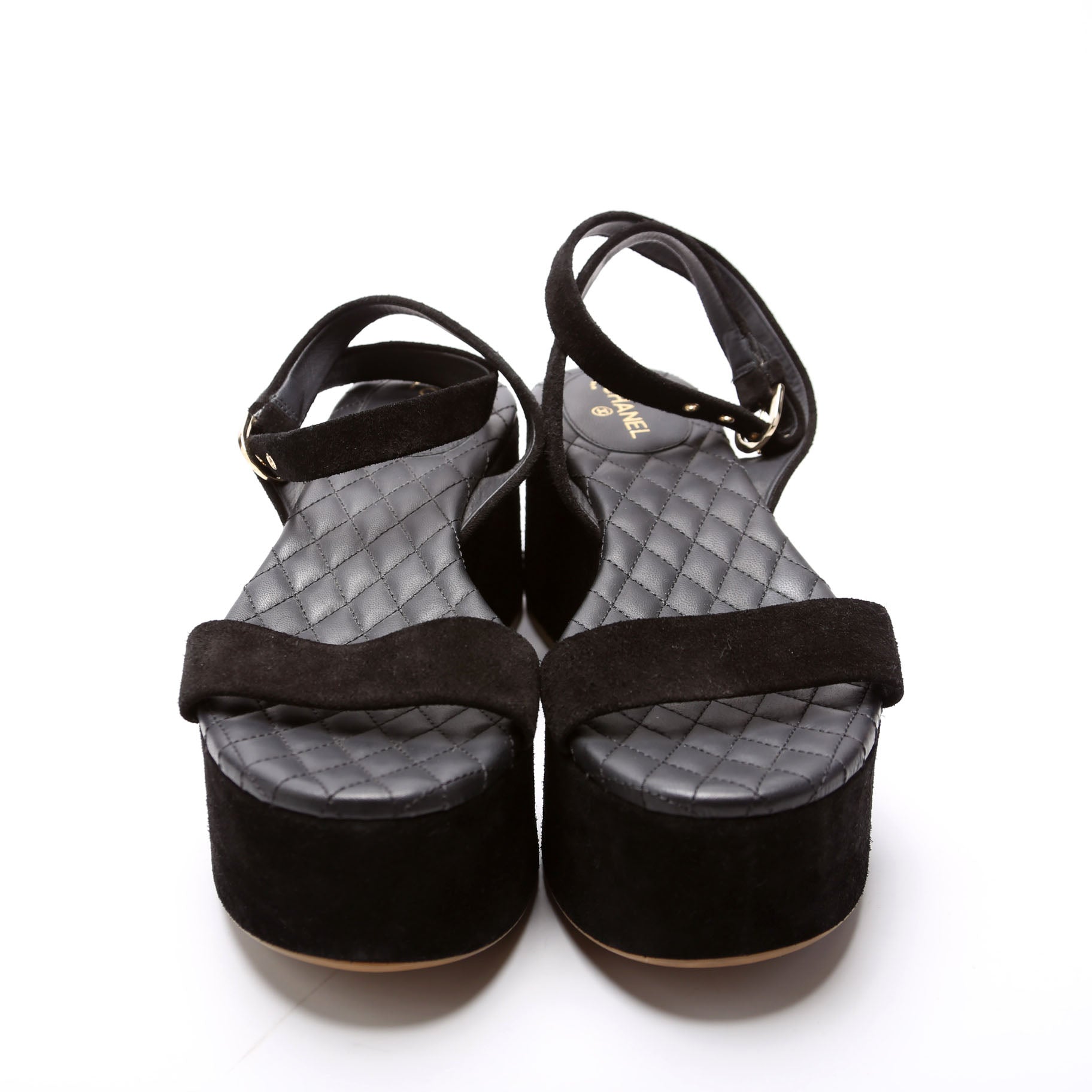 Suede Platform Wedge Sandals Size 39 Black