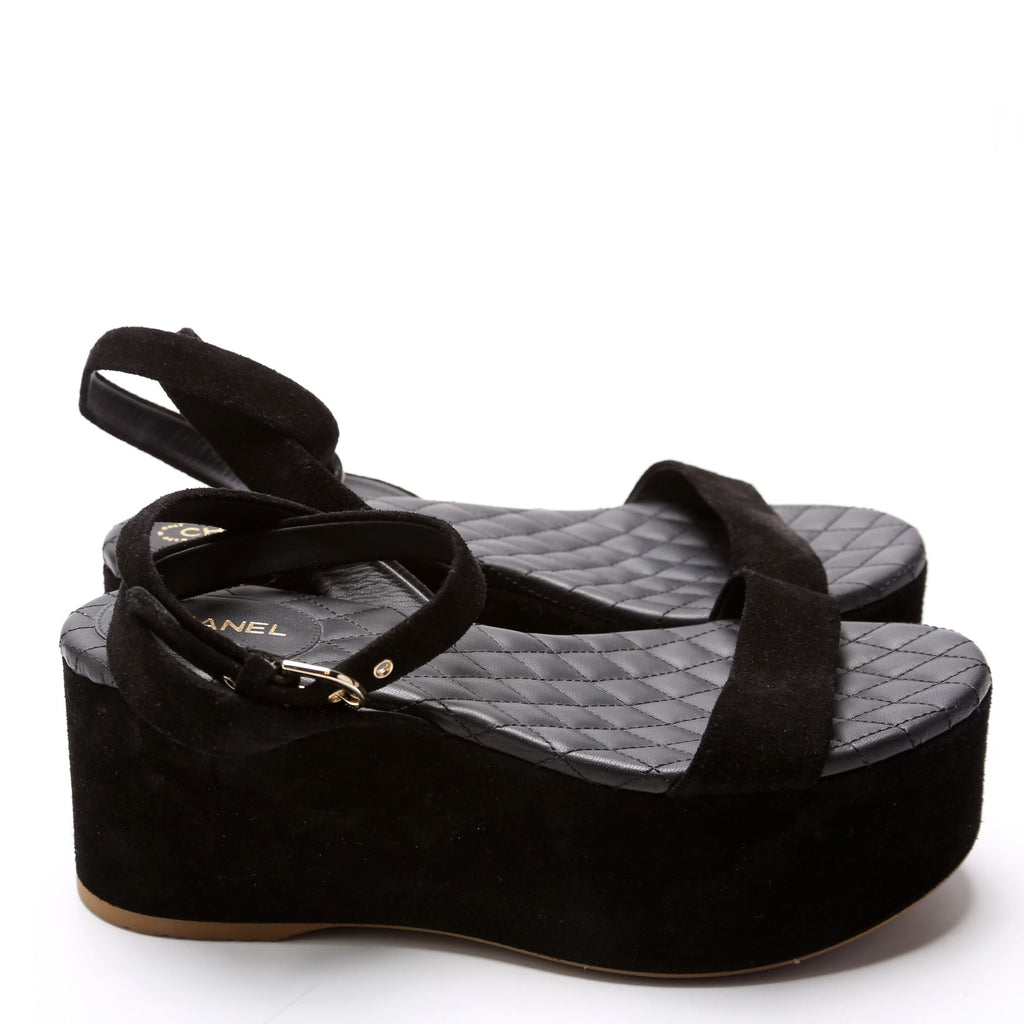 Suede Platform Wedge Sandals Size 39 Black