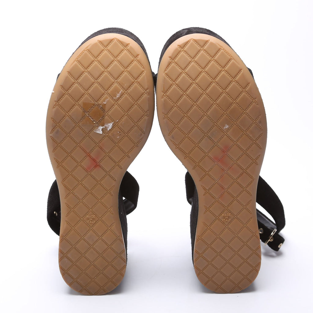 Suede Platform Wedge Sandals Size 39 Black