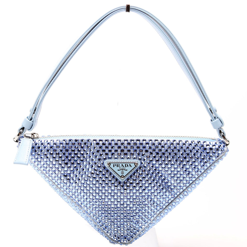 1BC190 Crystal Satin Triangle Pouch Blue