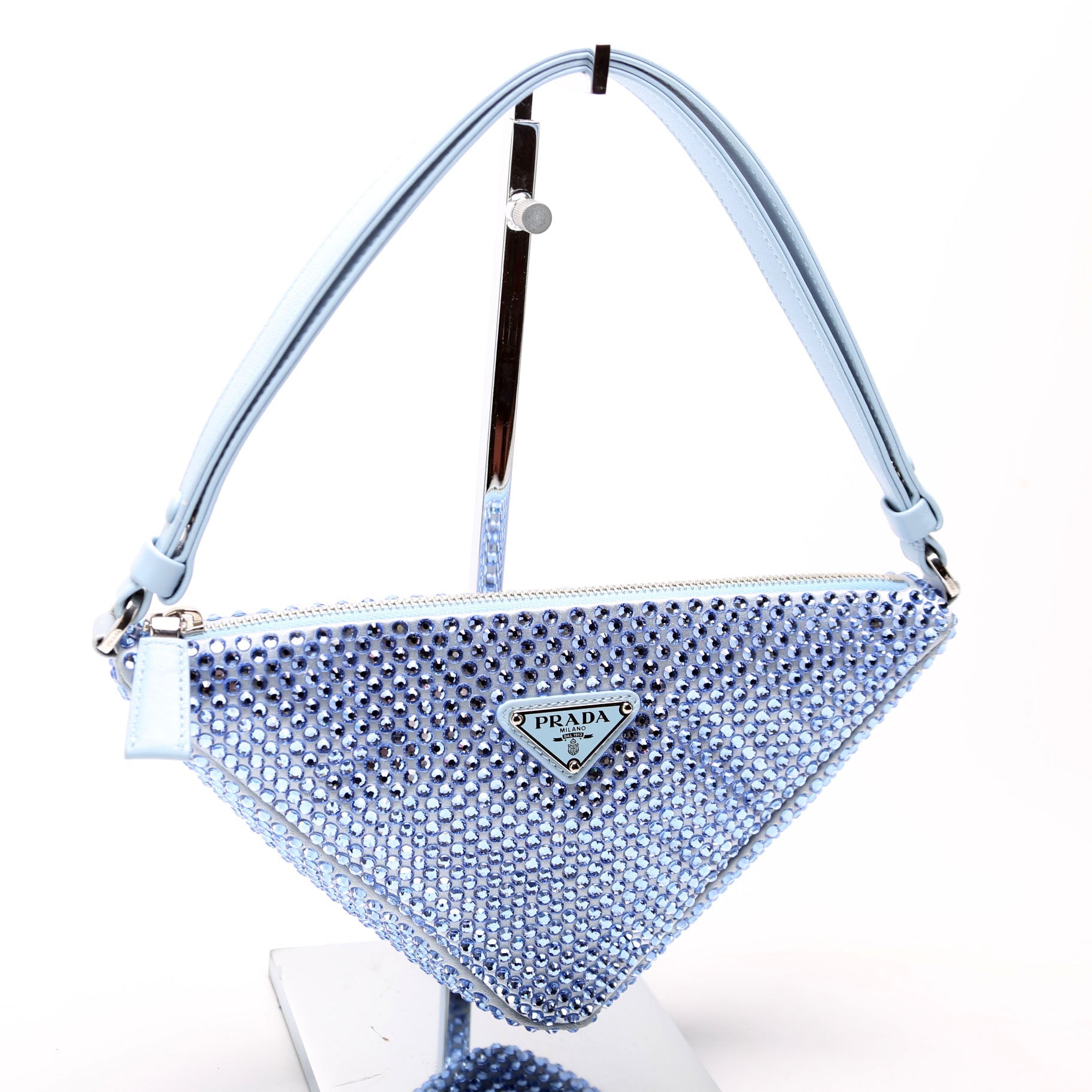 1BC190 Crystal Satin Triangle Pouch Blue