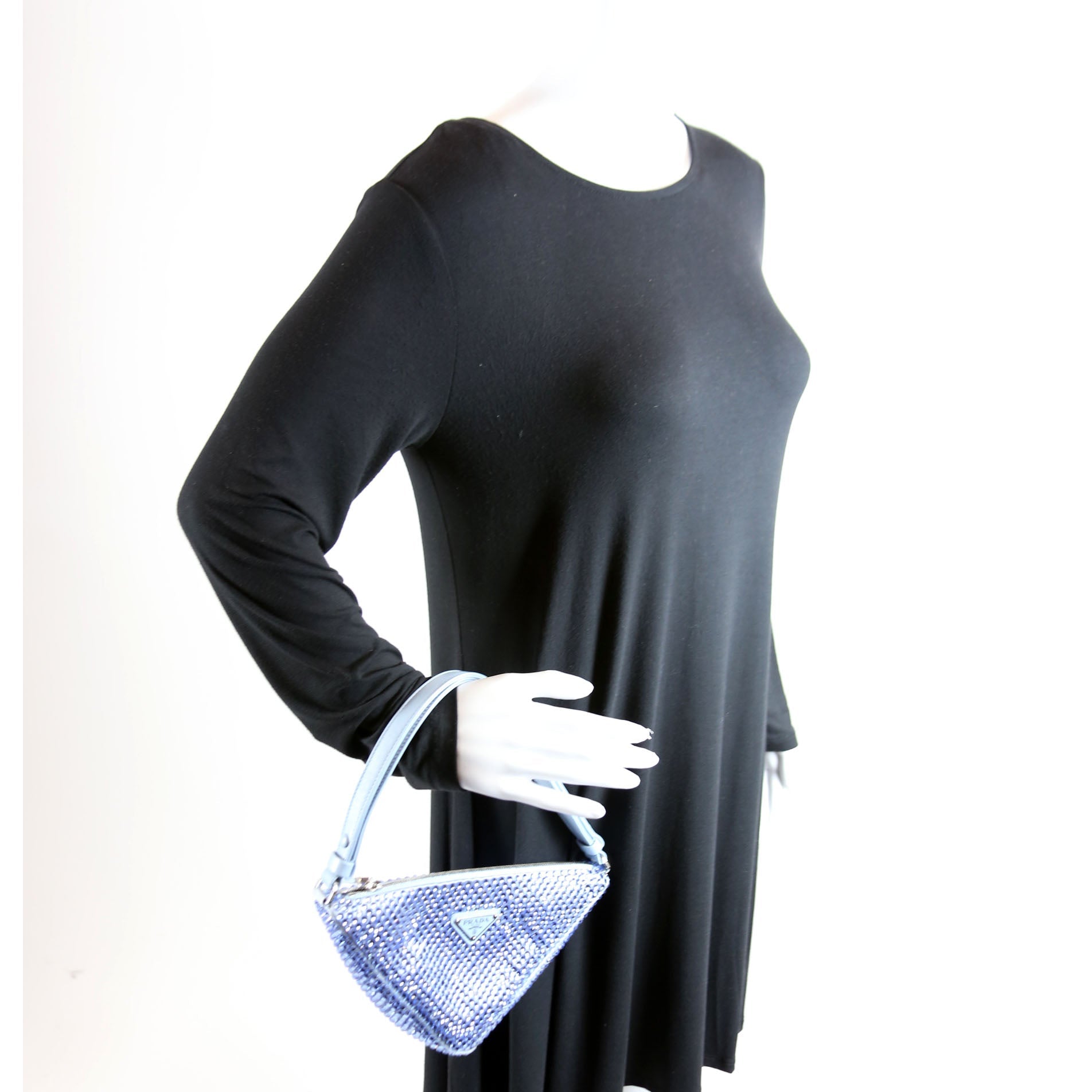 1BC190 Crystal Satin Triangle Pouch Blue