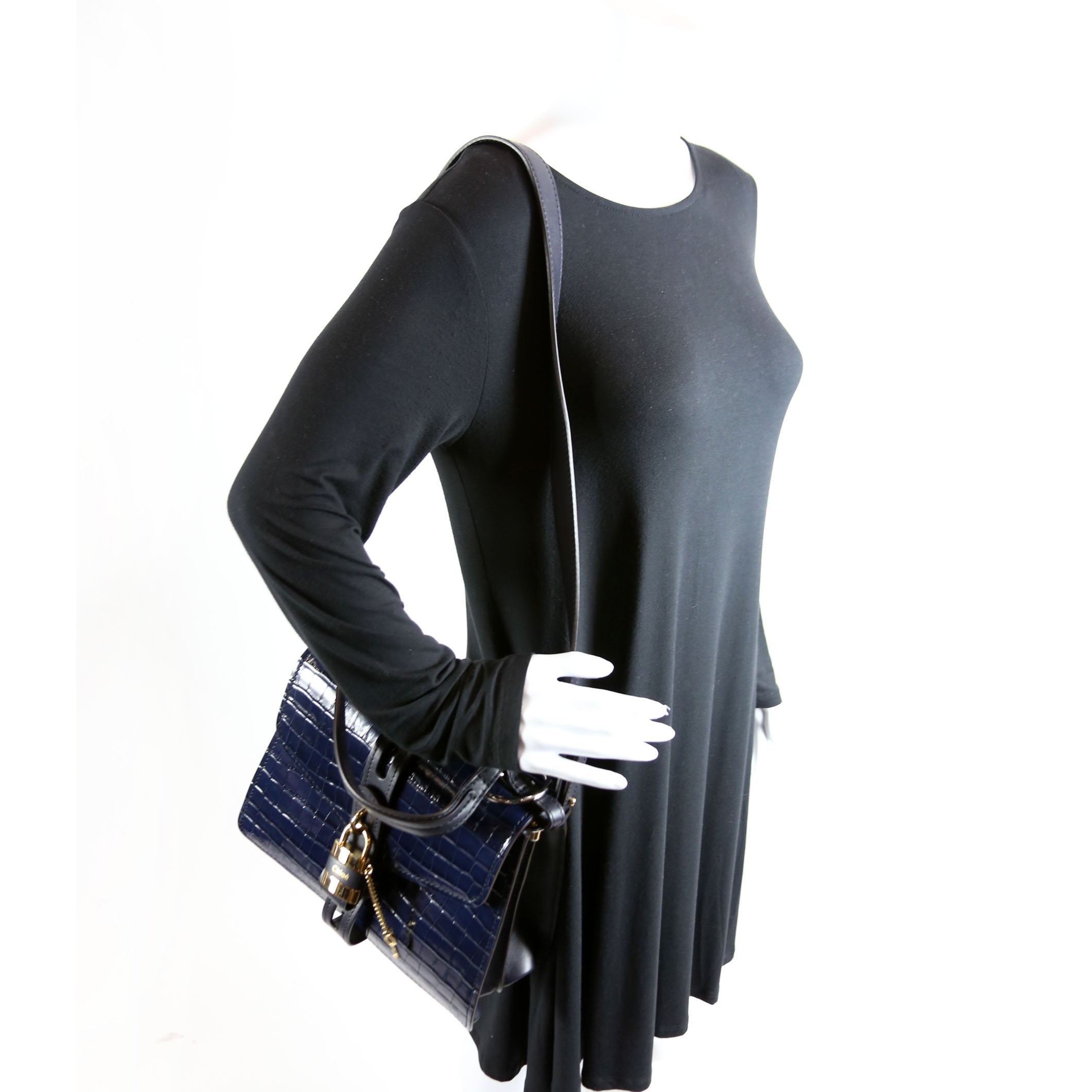 Aby Day Medium Croc Embossed Shoulder Bag Blue