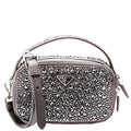 Odette Satin Crystal Triangle Logo Mini Crossbody Grey