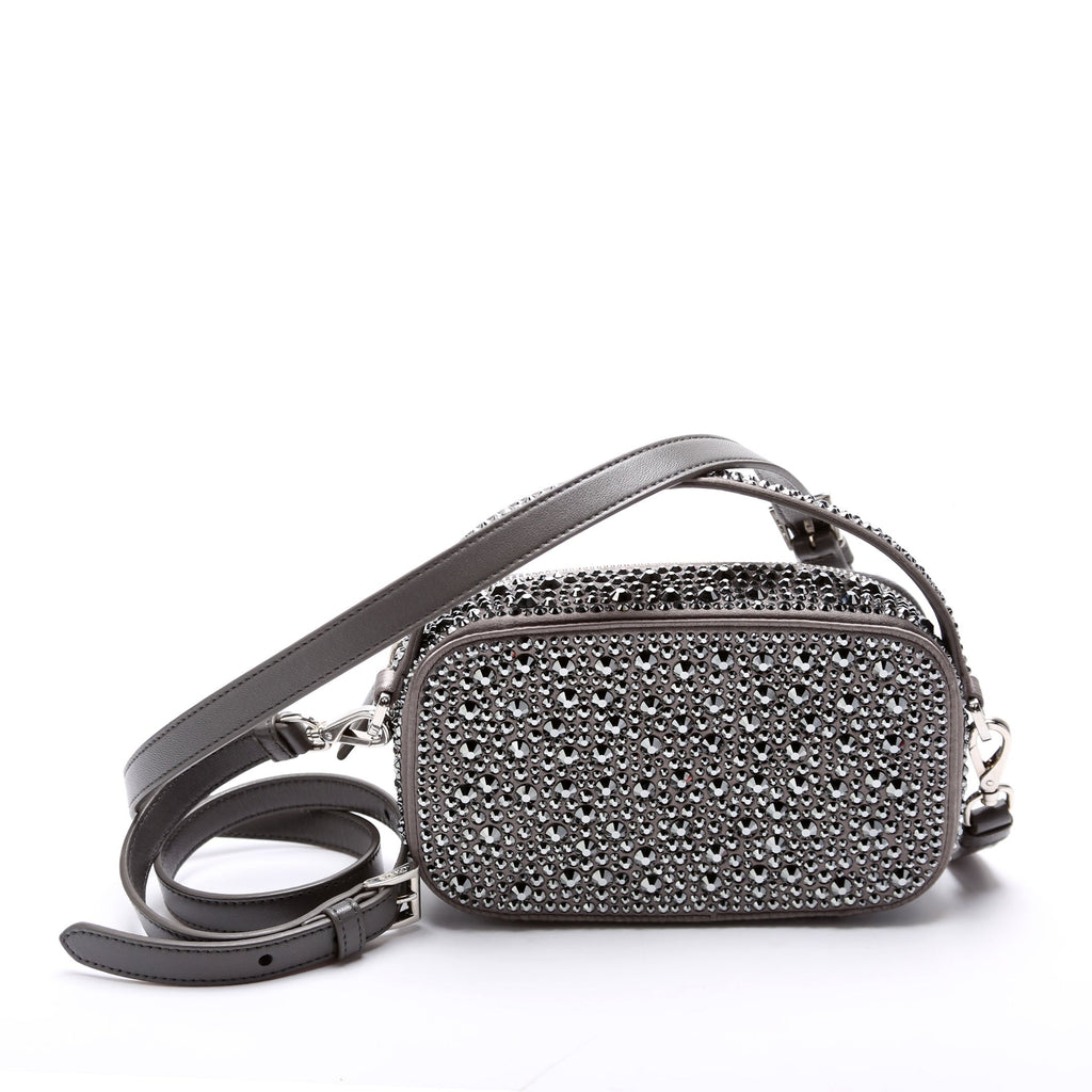 Odette Satin Crystal Triangle Logo Mini Crossbody Grey