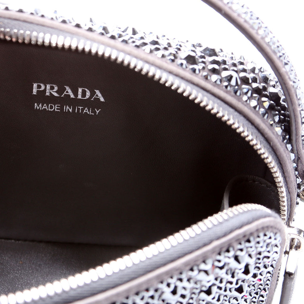Odette Satin Crystal Triangle Logo Mini Crossbody Grey