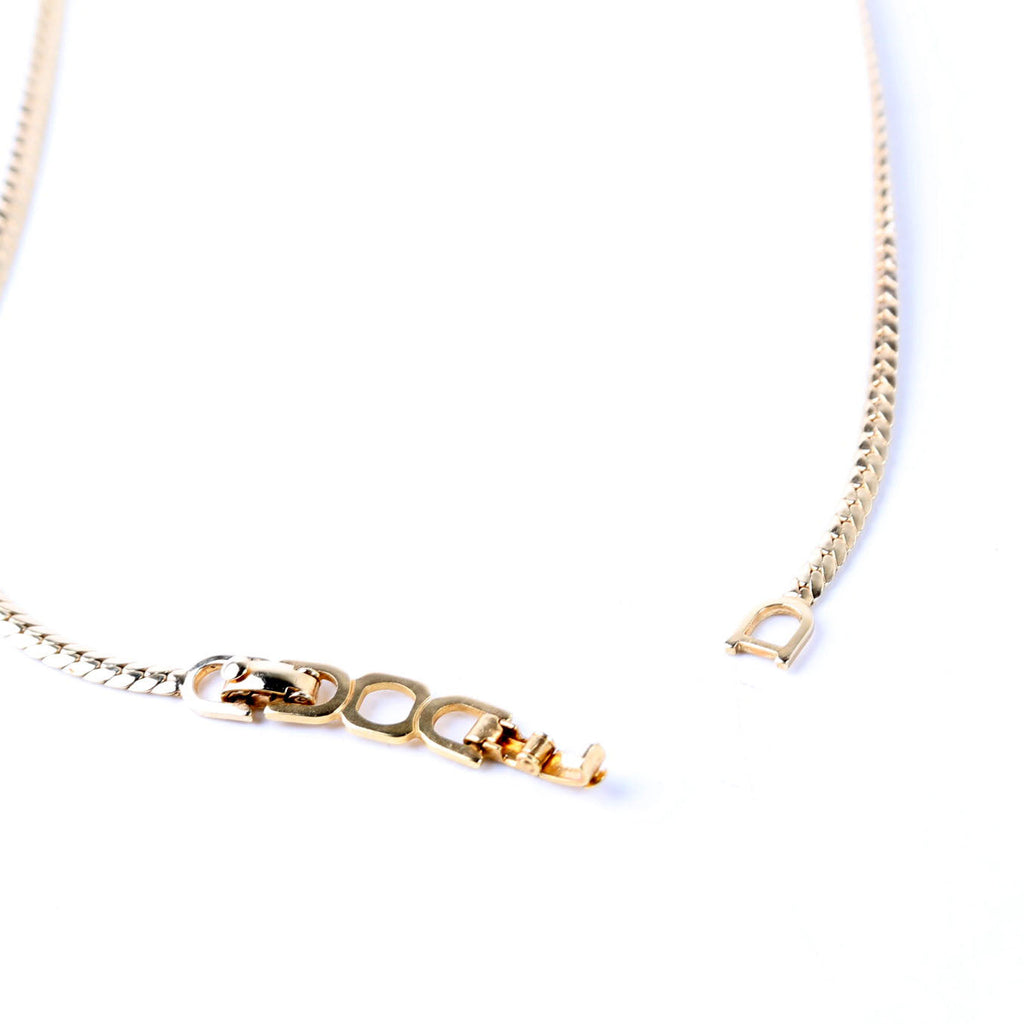 Vintage Snake Chain Heart Necklace with Rhinestones