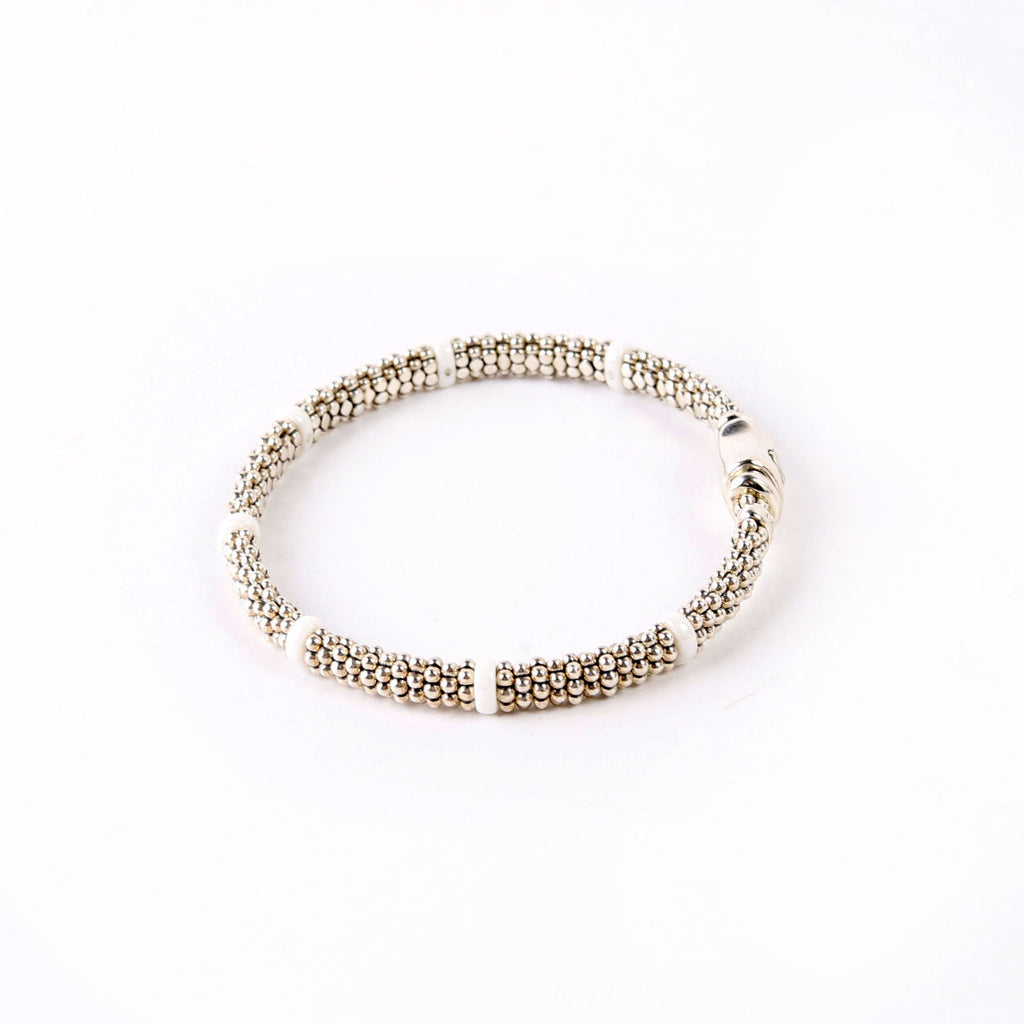 Bracelet: White Caviar Ceramic Beaded 6MM 925