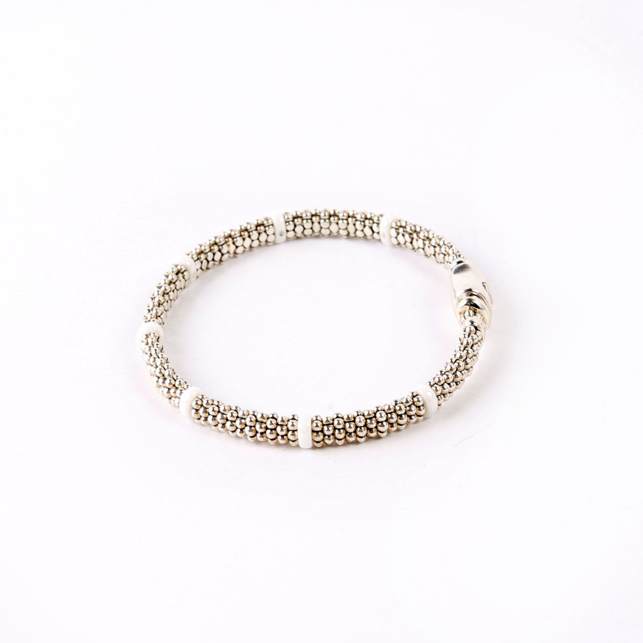 Bracelet: White Caviar Ceramic Beaded 6MM 925