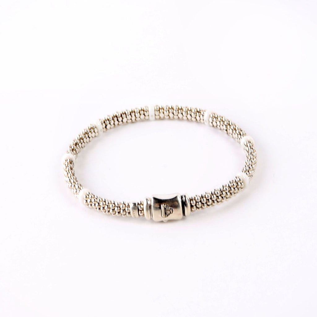 Bracelet: White Caviar Ceramic Beaded 6MM 925