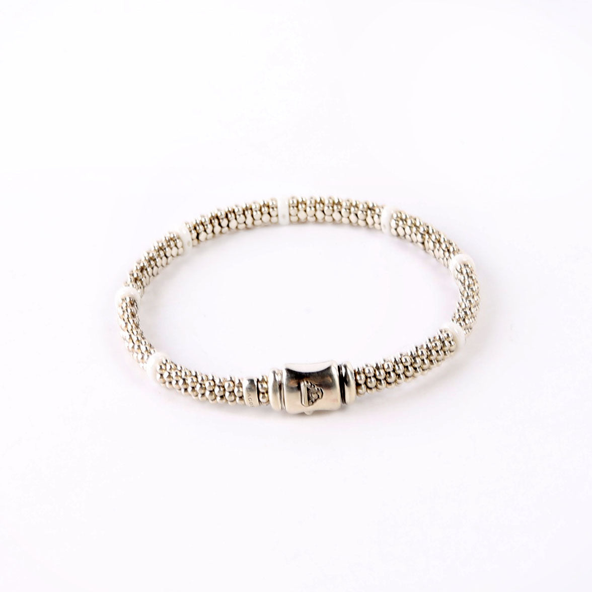 Bracelet: White Caviar Ceramic Beaded 6MM 925