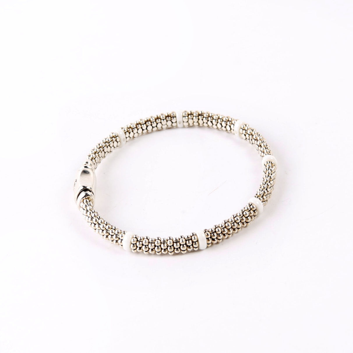 Bracelet: White Caviar Ceramic Beaded 6MM 925