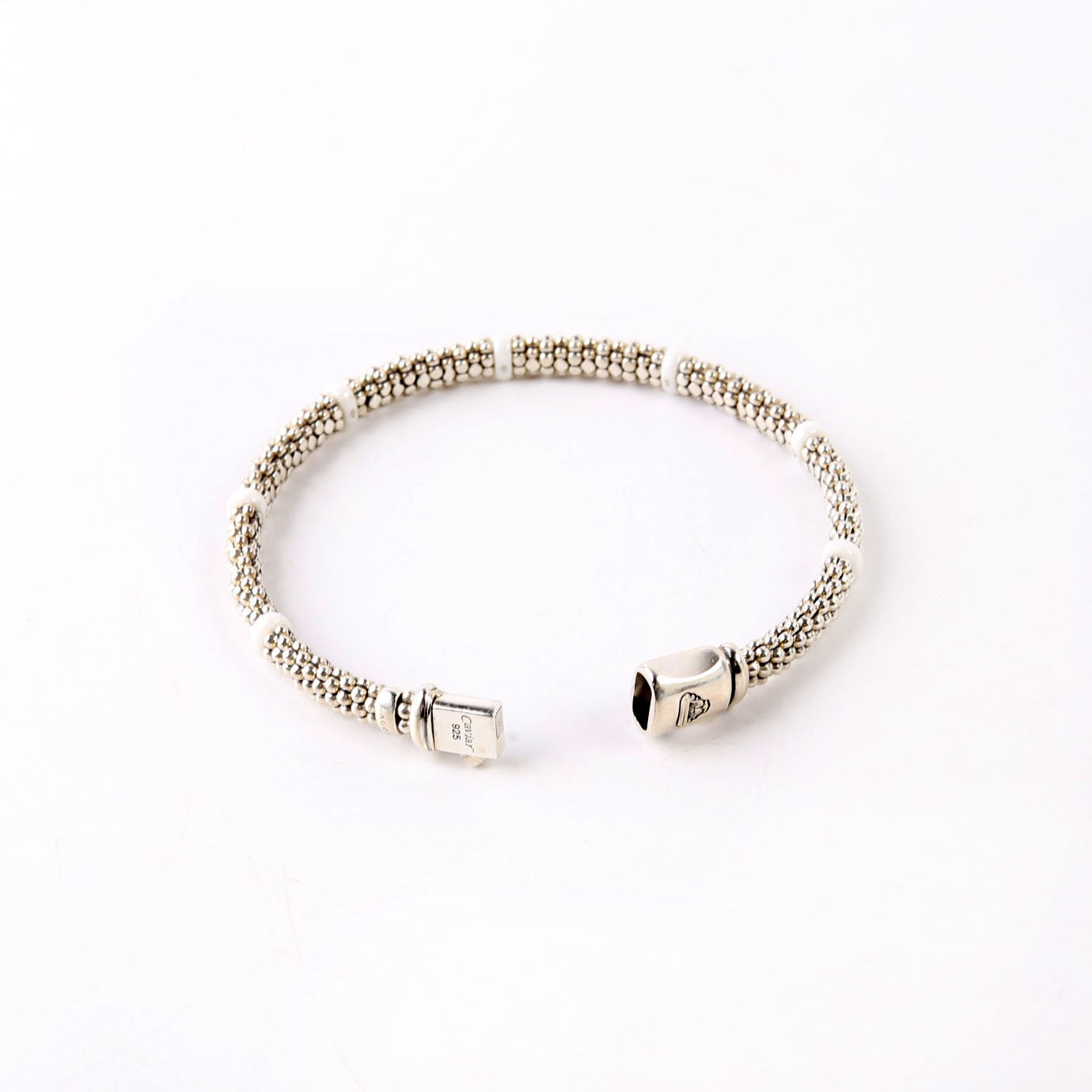 Bracelet: White Caviar Ceramic Beaded 6MM 925
