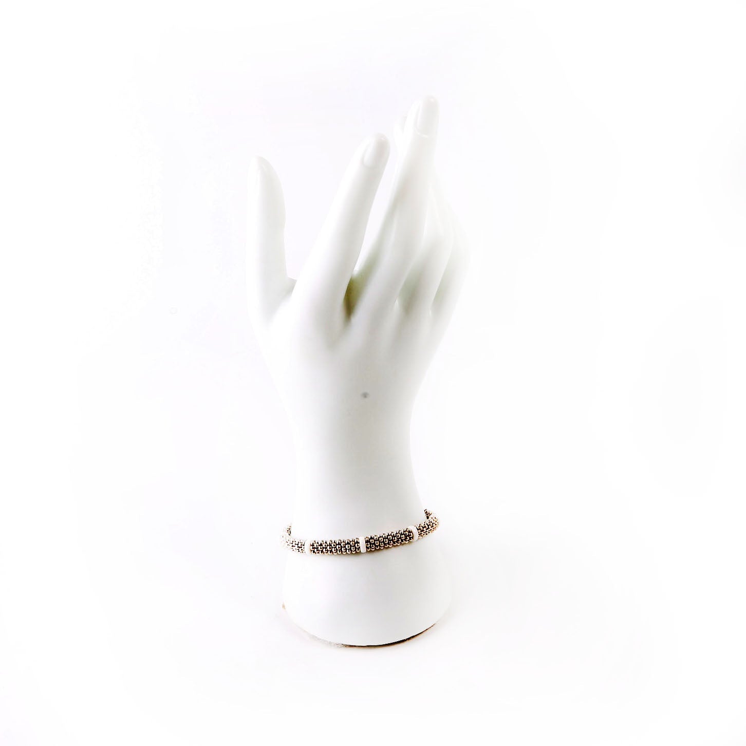Bracelet: White Caviar Ceramic Beaded 6MM 925