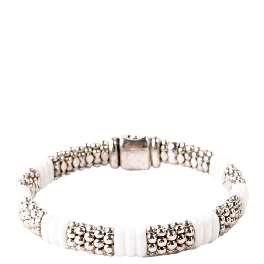 Bracelet: White Caviar Ceramic Beaded 9MM 925
