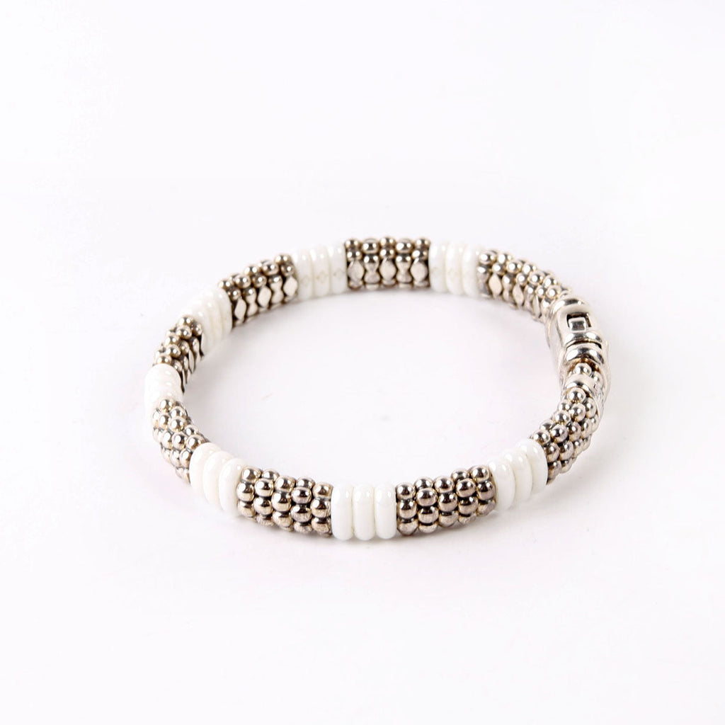 Bracelet: White Caviar Ceramic Beaded 9MM 925