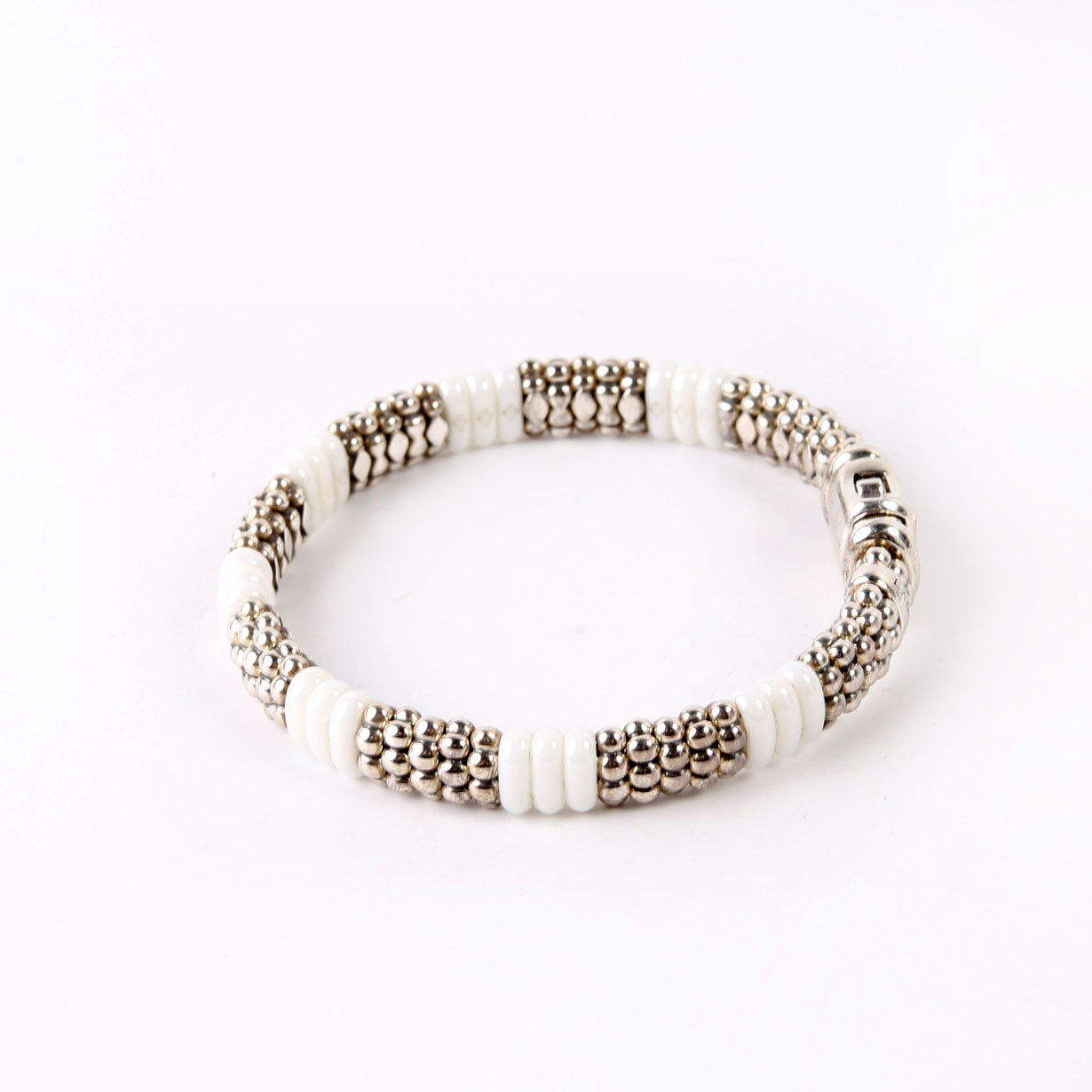 Bracelet: White Caviar Ceramic Beaded 9MM 925